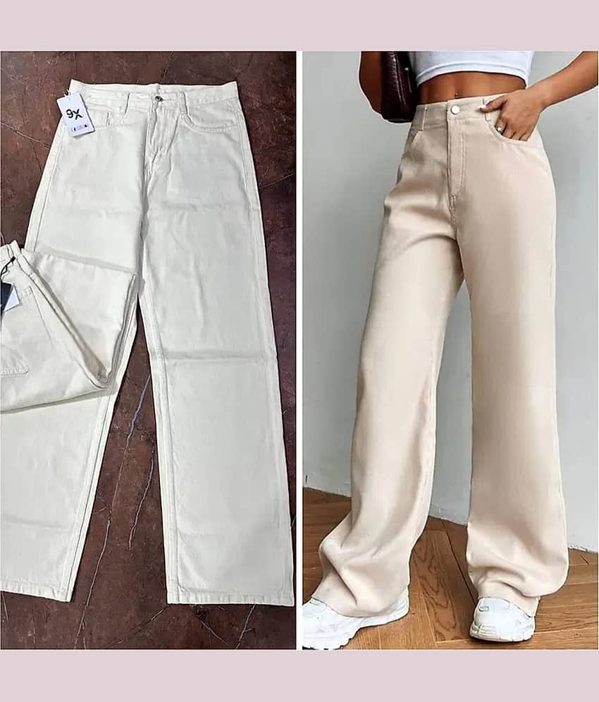 Gazal Fashions Women's Baggy High-Rise Jeans ( Cream ) - Jeans | Buy online on ZillyBuy
