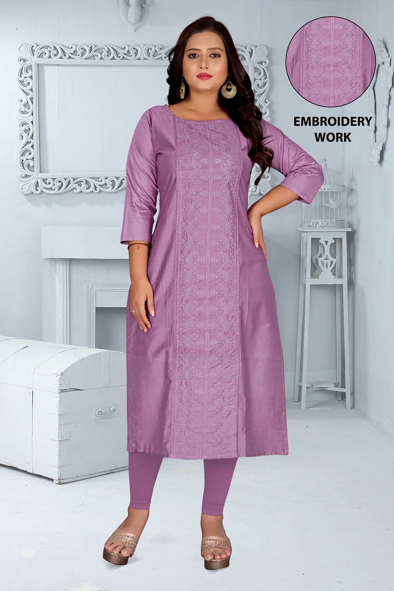 Hetsa Women Chanderi Embroidered A-line Kurti ( Purple ) - Kurtis, Tunics | Buy online on ZillyBuy