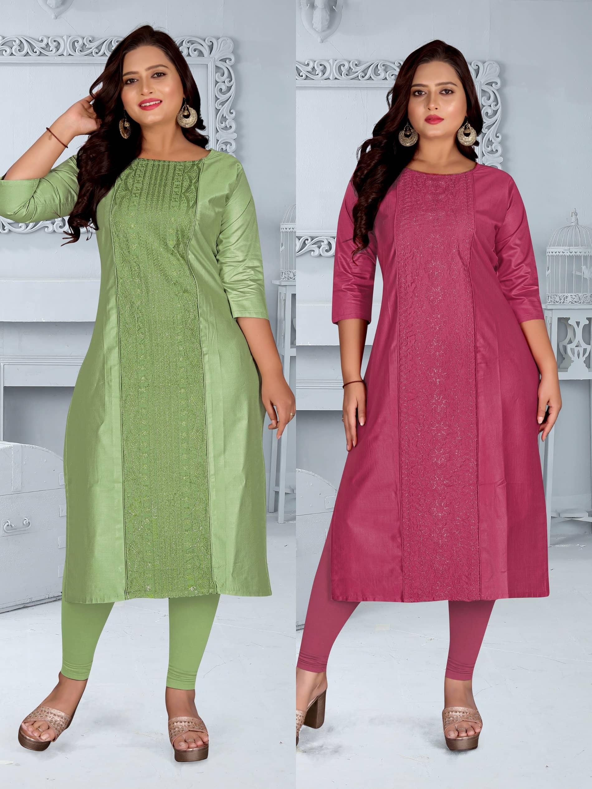 Hetsa Women Chanderi Embroidered A-line Kurti ( Multicolor ) - Kurtis, Tunics | Buy online on ZillyBuy
