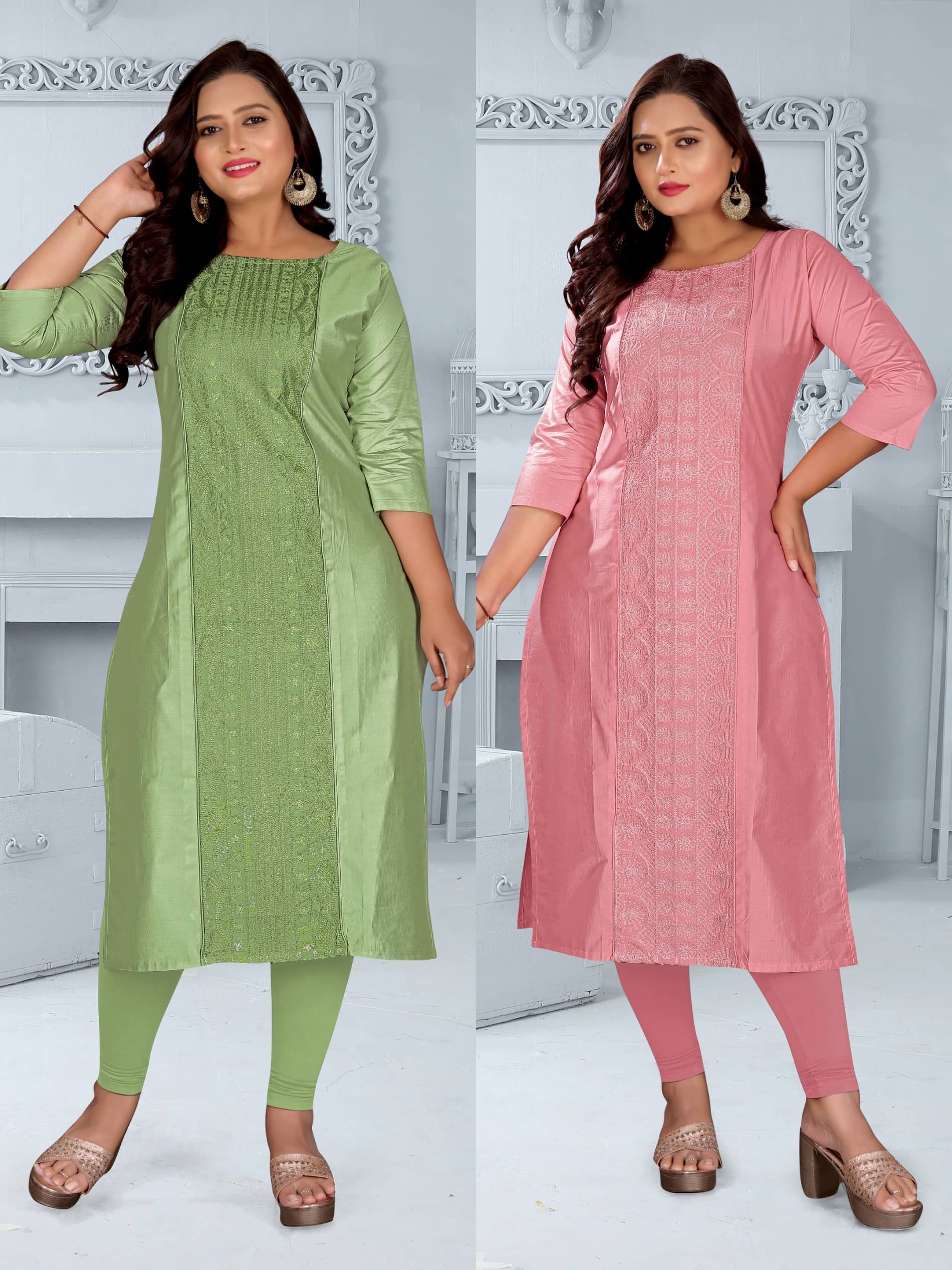 Hetsa Women Chanderi Embroidered A-line Kurti ( Multicolor ) - Kurtis, Tunics | Buy online on ZillyBuy