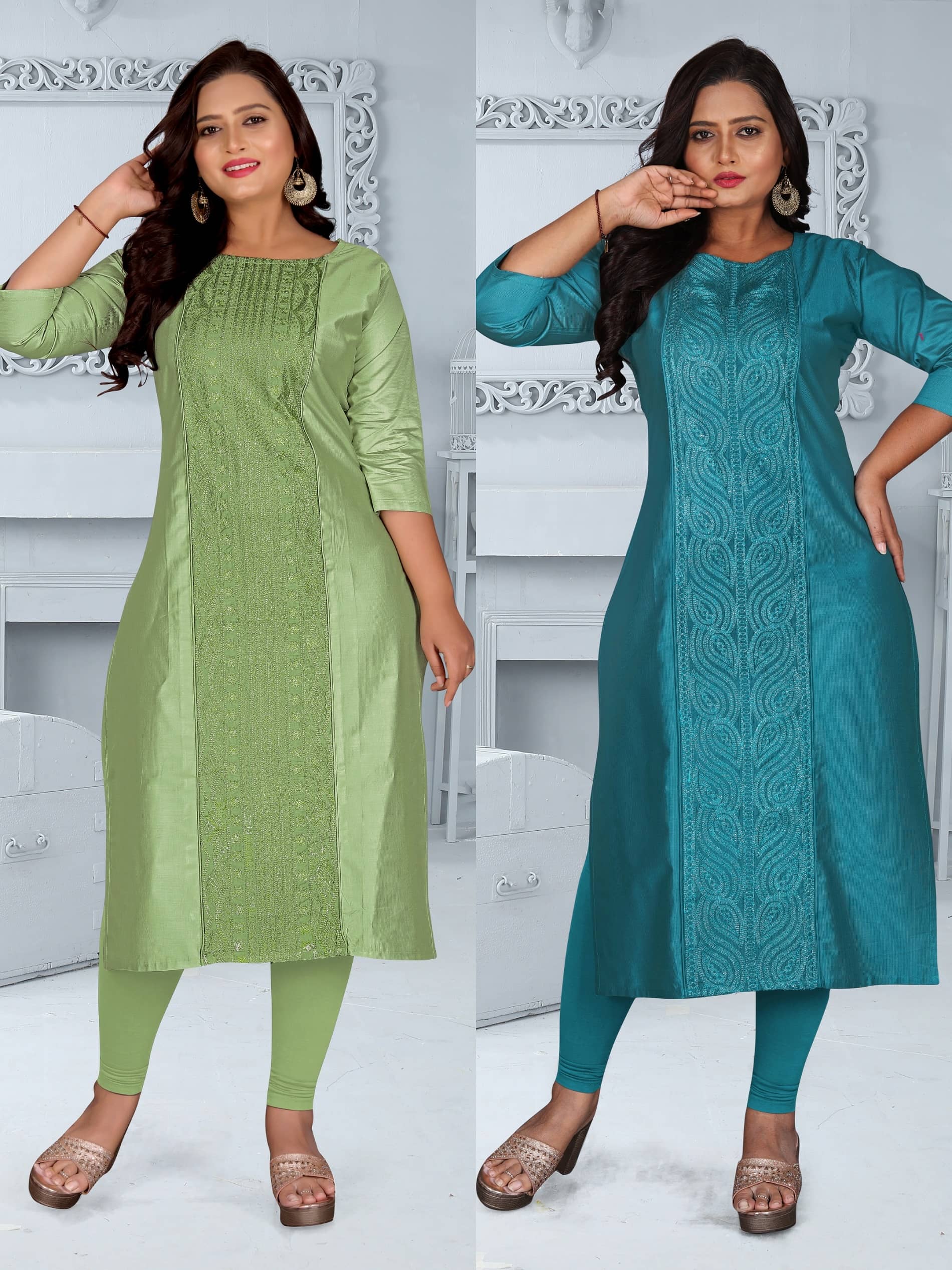 Hetsa Women Chanderi Embroidered A-line Kurti ( Multicolor ) - Kurtis, Tunics | Buy online on ZillyBuy
