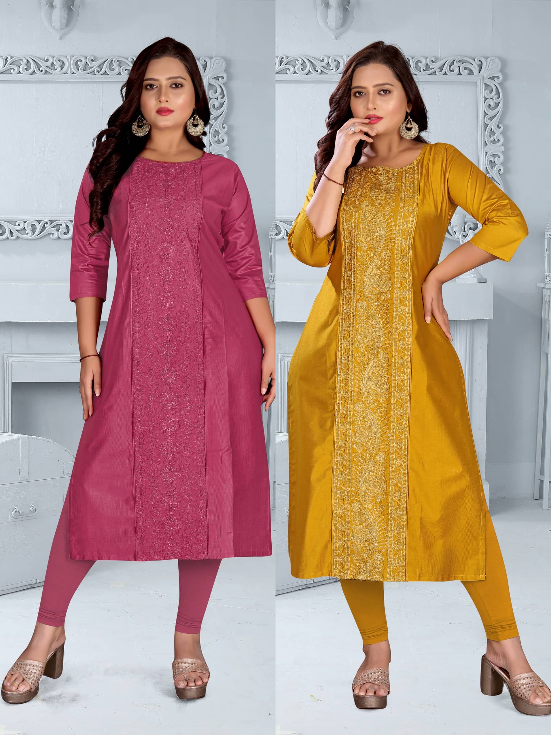 Hetsa Women Chanderi Embroidered A-line Kurti ( Multicolor ) - Kurtis, Tunics | Buy online on ZillyBuy