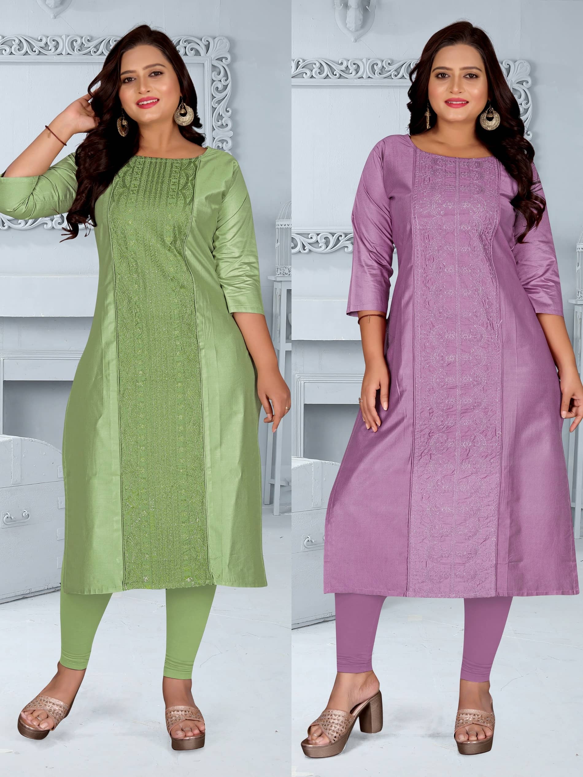 Hetsa Women Chanderi Embroidered A-line Kurti ( Multicolor ) - Kurtis, Tunics | Buy online on ZillyBuy