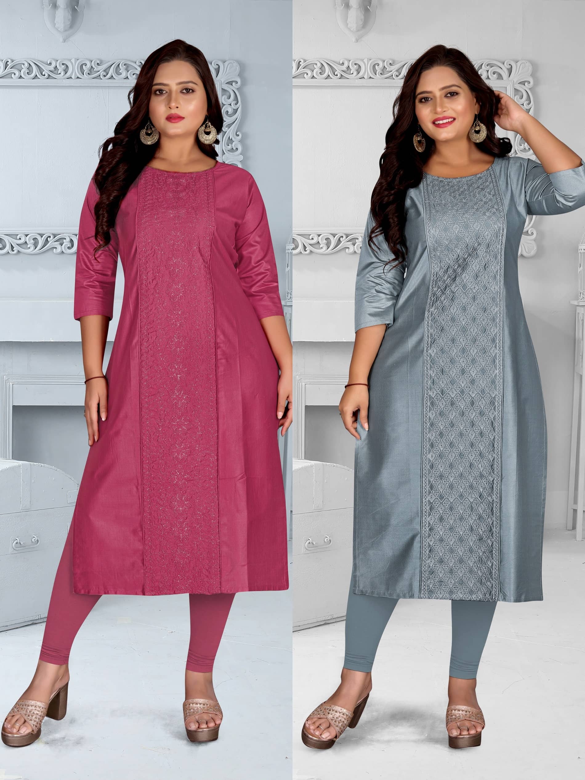 Hetsa Women Chanderi Embroidered A-line Kurti ( Multicolor ) - Kurtis, Tunics | Buy online on ZillyBuy