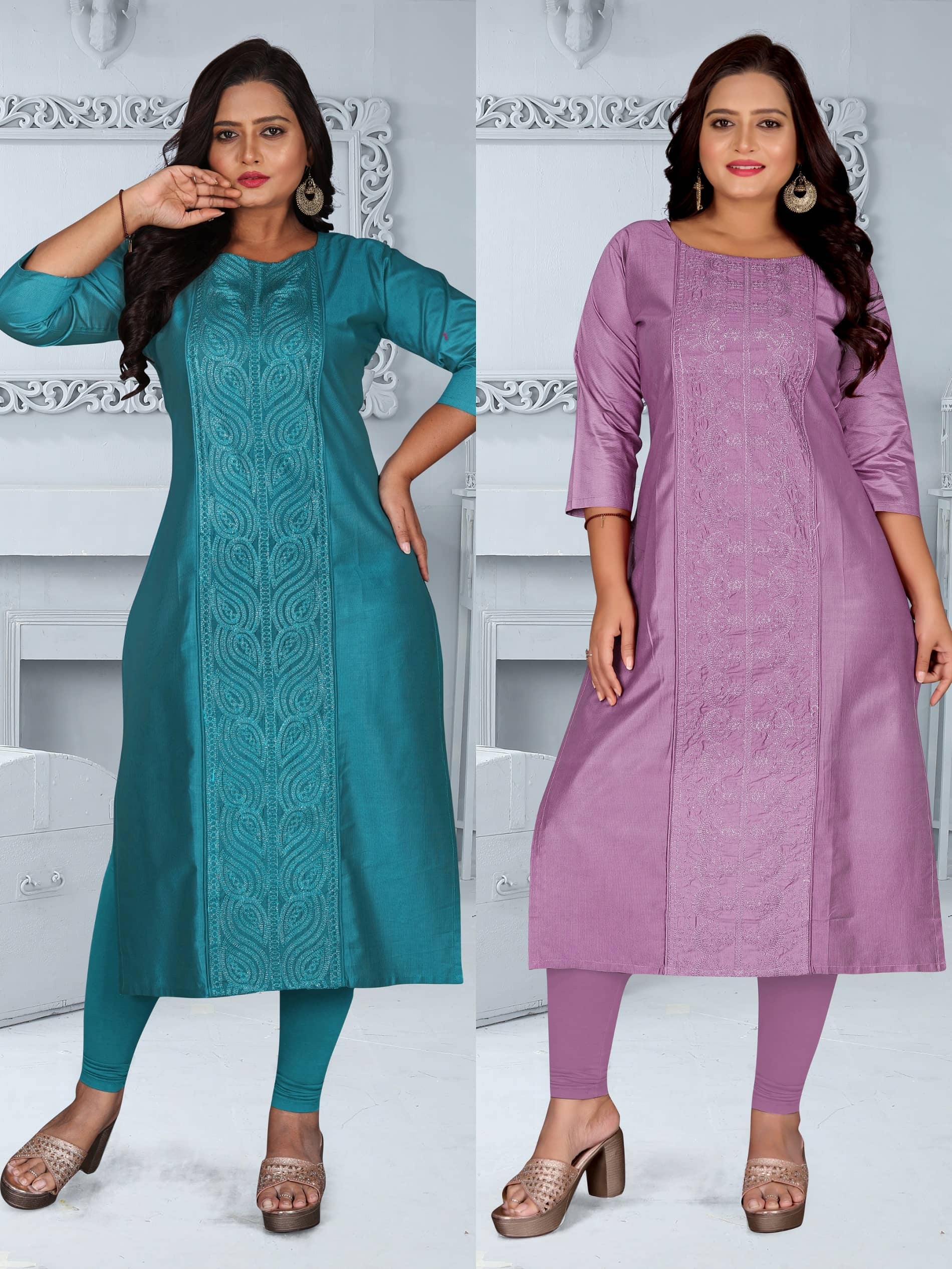Hetsa Women Chanderi Embroidered A-line Kurti ( Multicolor ) - Kurtis, Tunics | Buy online on ZillyBuy