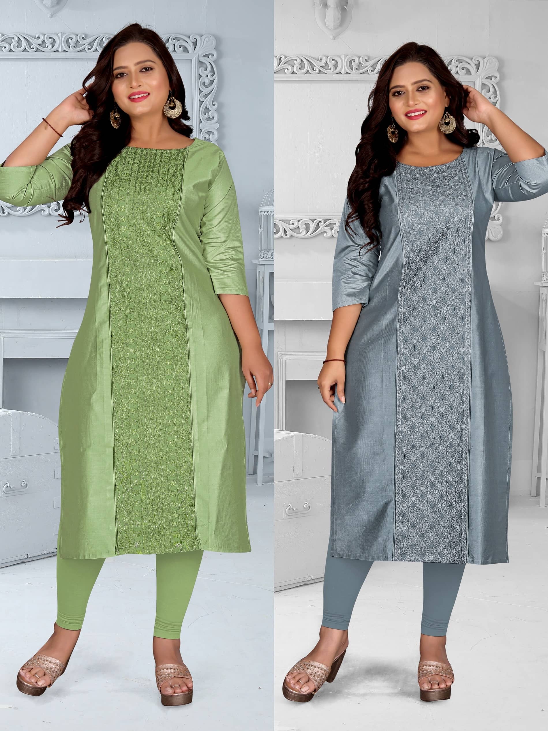 Hetsa Women Chanderi Embroidered A-line Kurti ( Multicolor ) - Kurtis, Tunics | Buy online on ZillyBuy