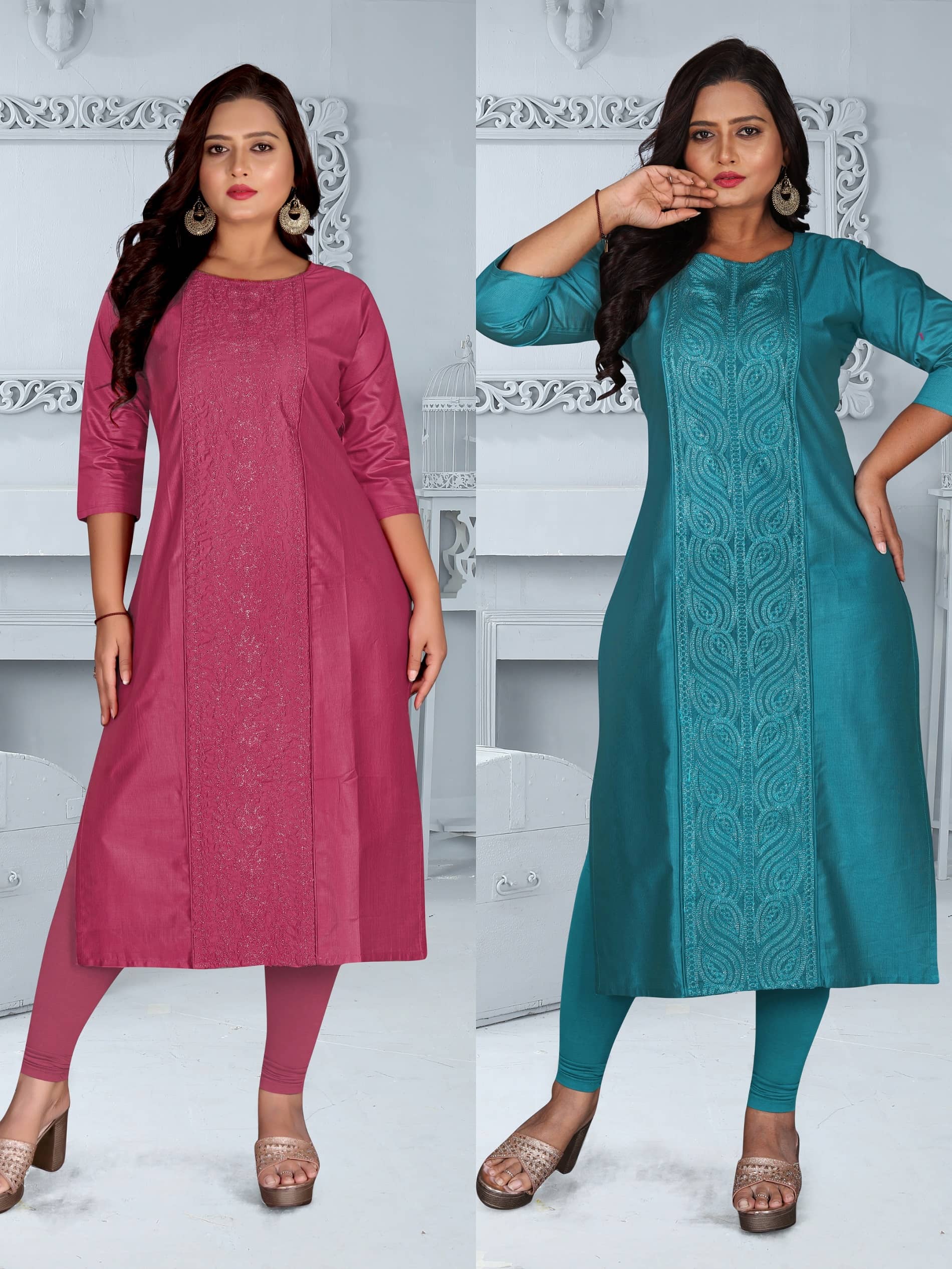 Hetsa Women Chanderi Embroidered A-line Kurti ( Multicolor ) - Kurtis, Tunics | Buy online on ZillyBuy