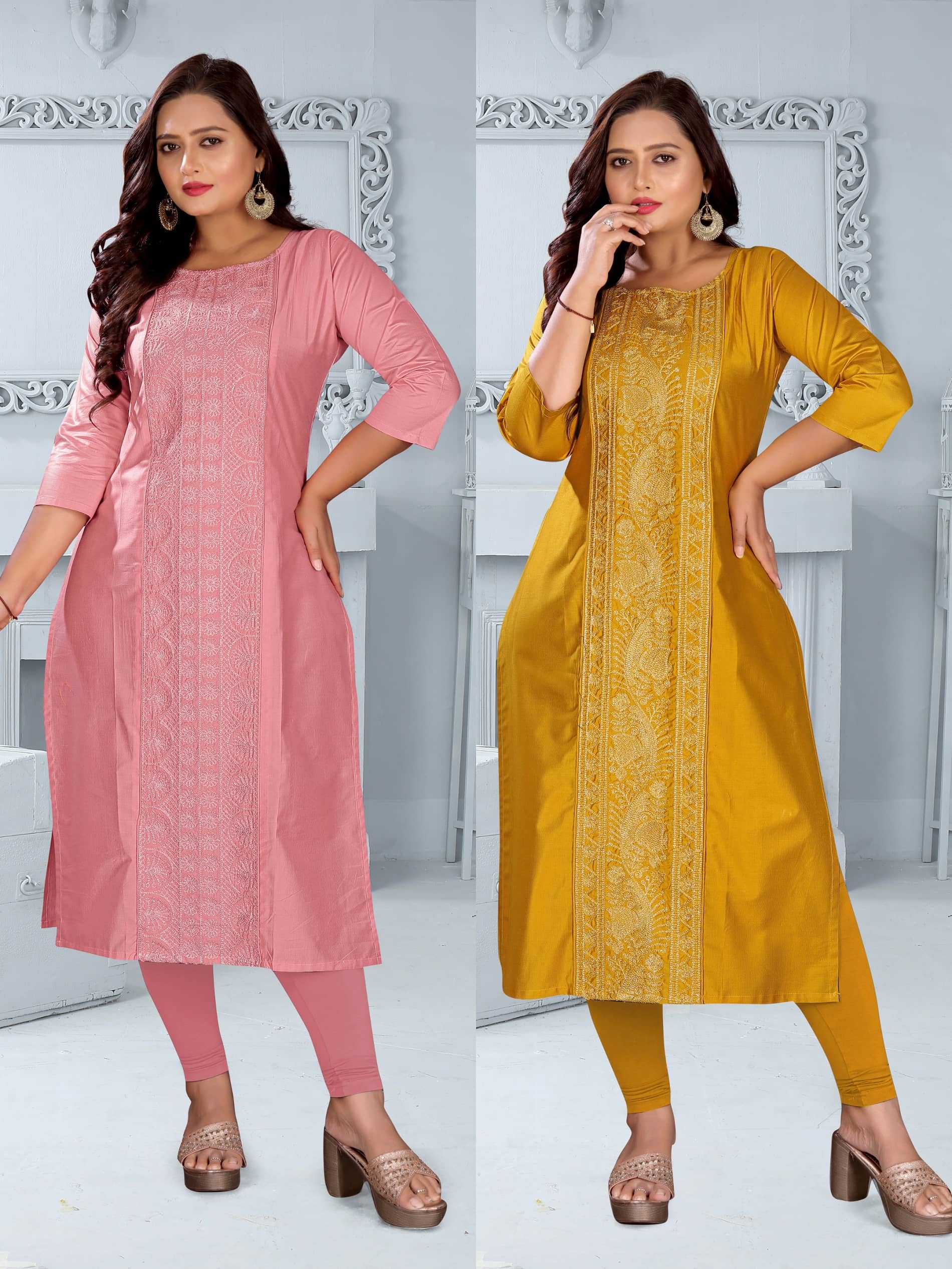 Hetsa Women Chanderi Embroidered A-line Kurti ( Multicolor ) - Kurtis, Tunics | Buy online on ZillyBuy