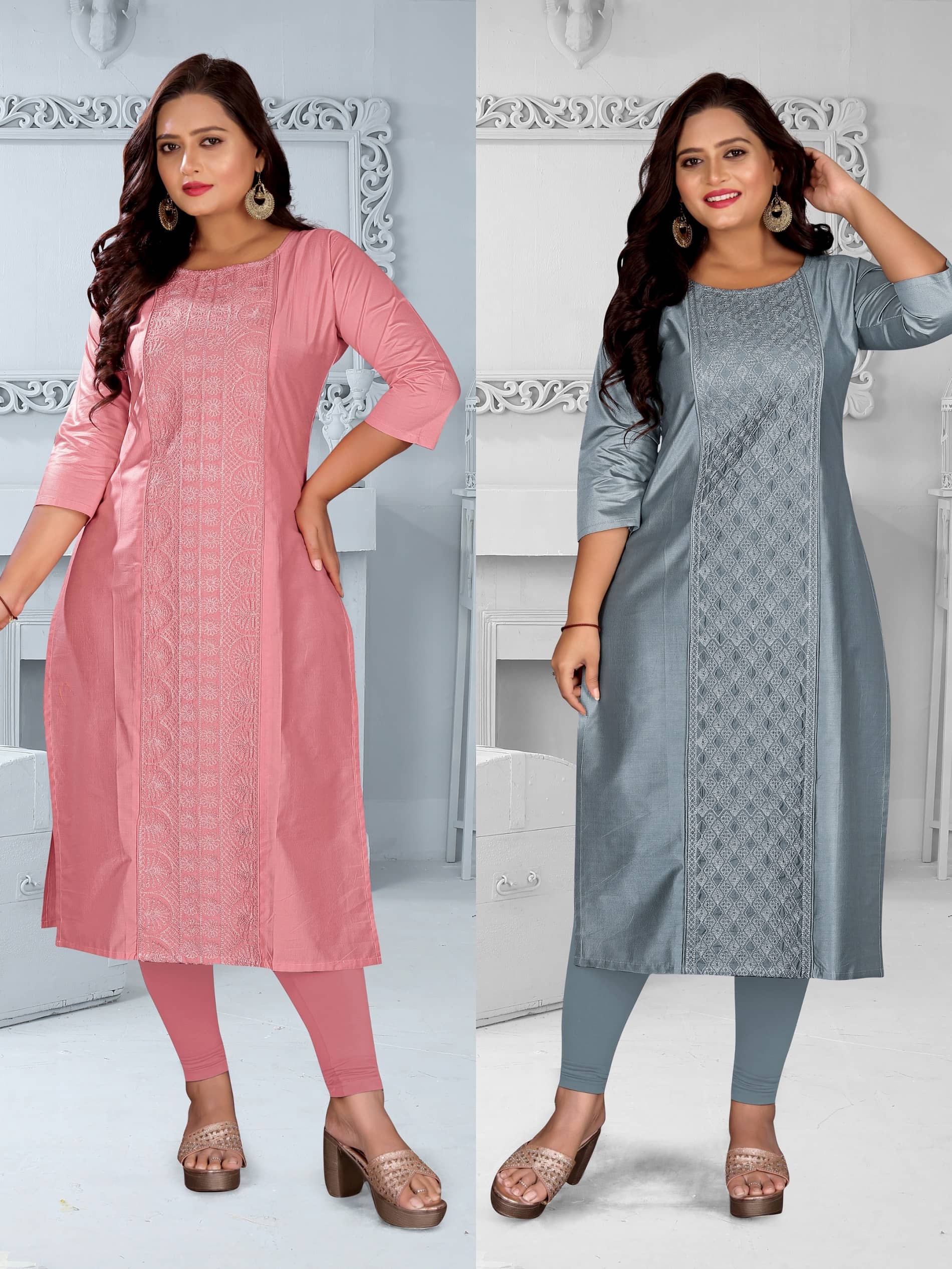 Hetsa Women Chanderi Embroidered A-line Kurti ( Multicolor ) - Kurtis, Tunics | Buy online on ZillyBuy
