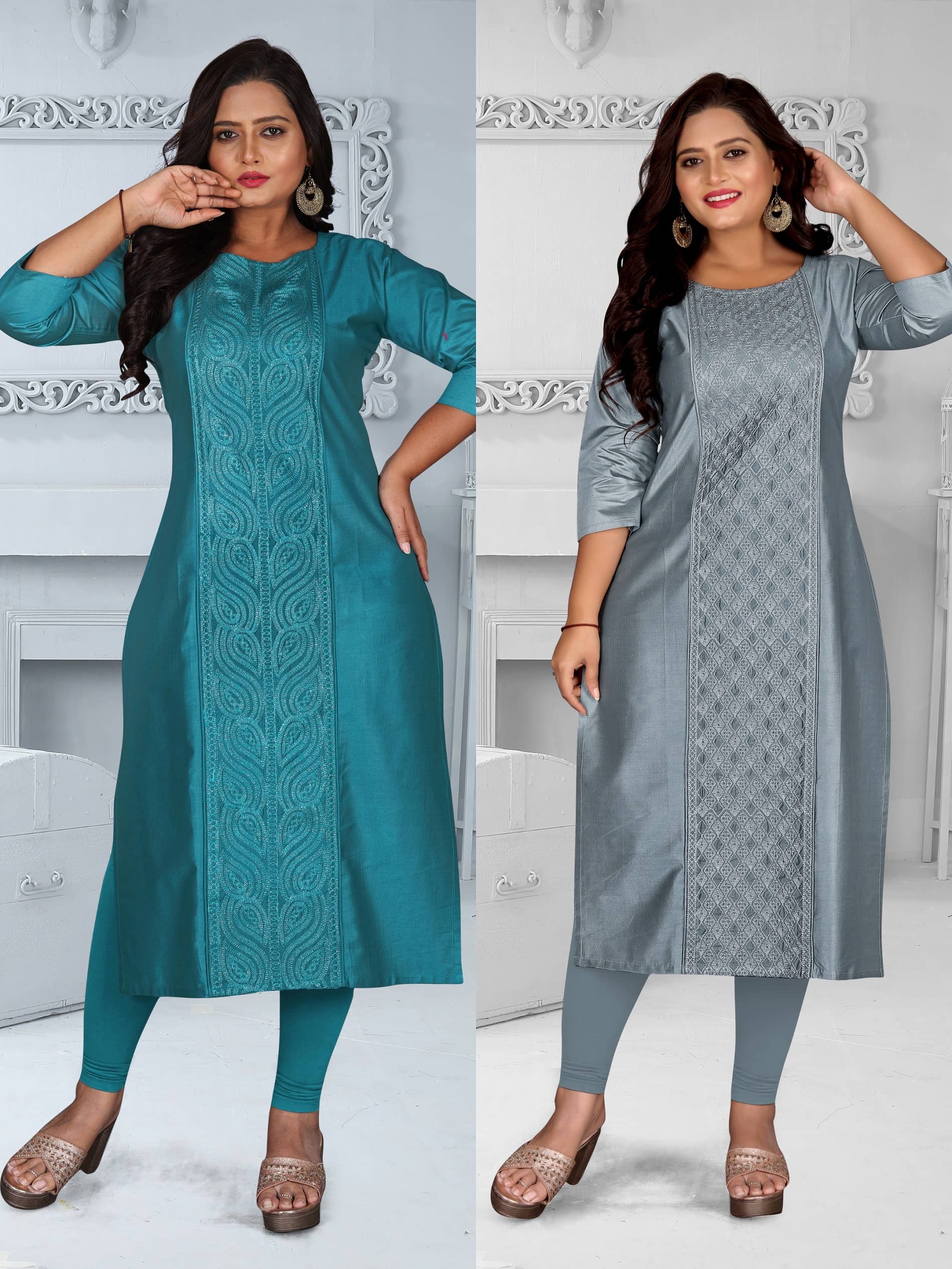 Hetsa Women Chanderi Embroidered A-line Kurti ( Multicolor ) - Kurtis, Tunics | Buy online on ZillyBuy