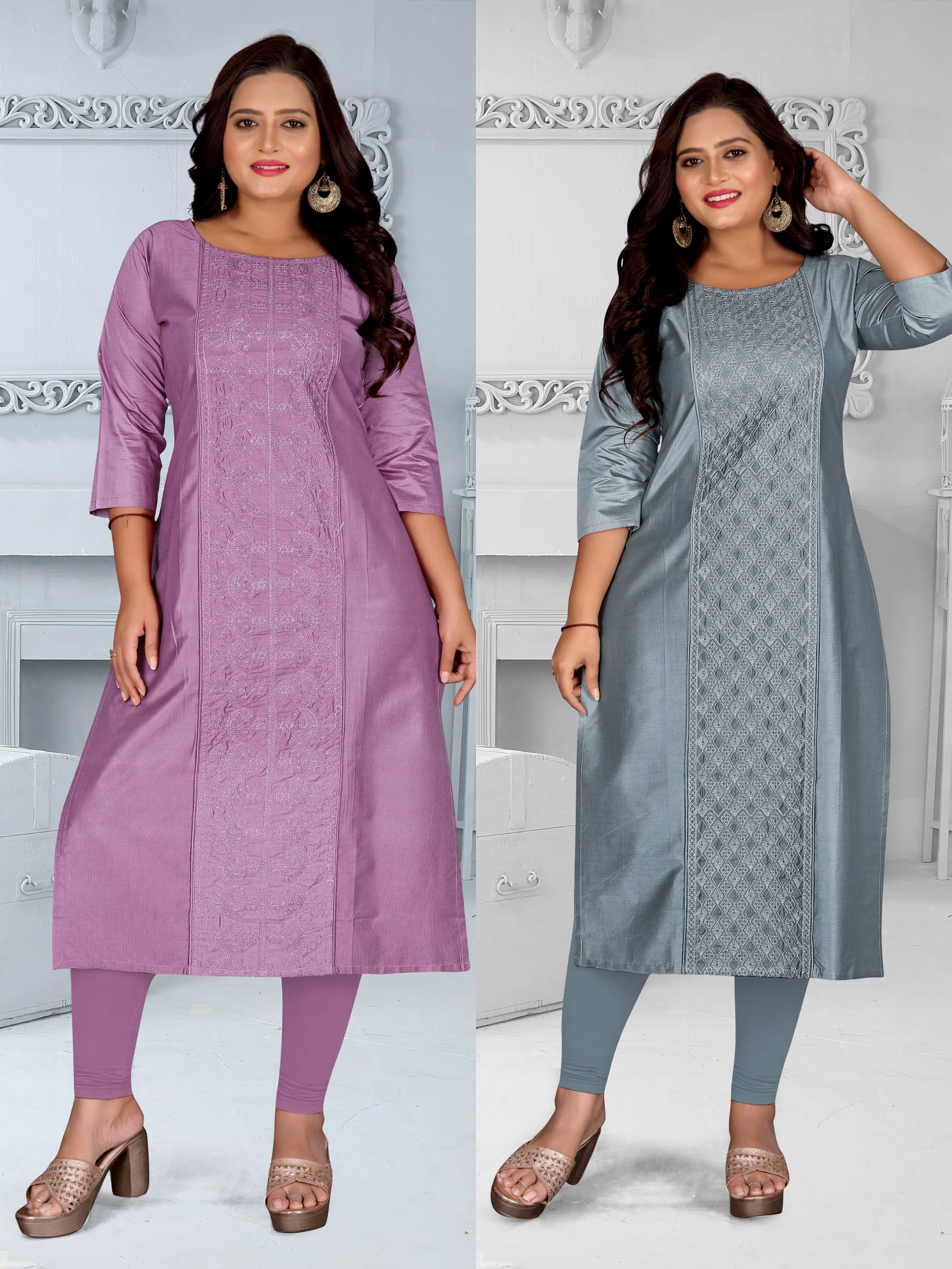 Hetsa Women Chanderi Embroidered A-line Kurti ( Multicolor ) - Kurtis, Tunics | Buy online on ZillyBuy