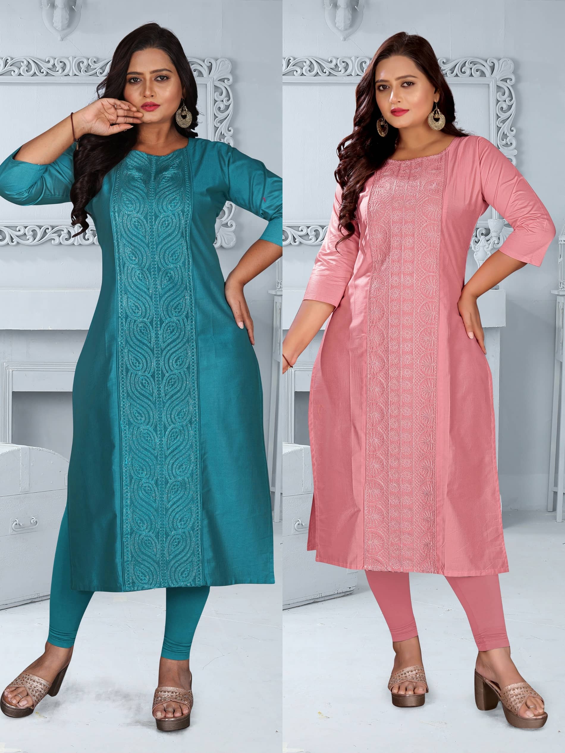 Hetsa Women Chanderi Embroidered A-line Kurti ( Multicolor ) - Kurtis, Tunics | Buy online on ZillyBuy