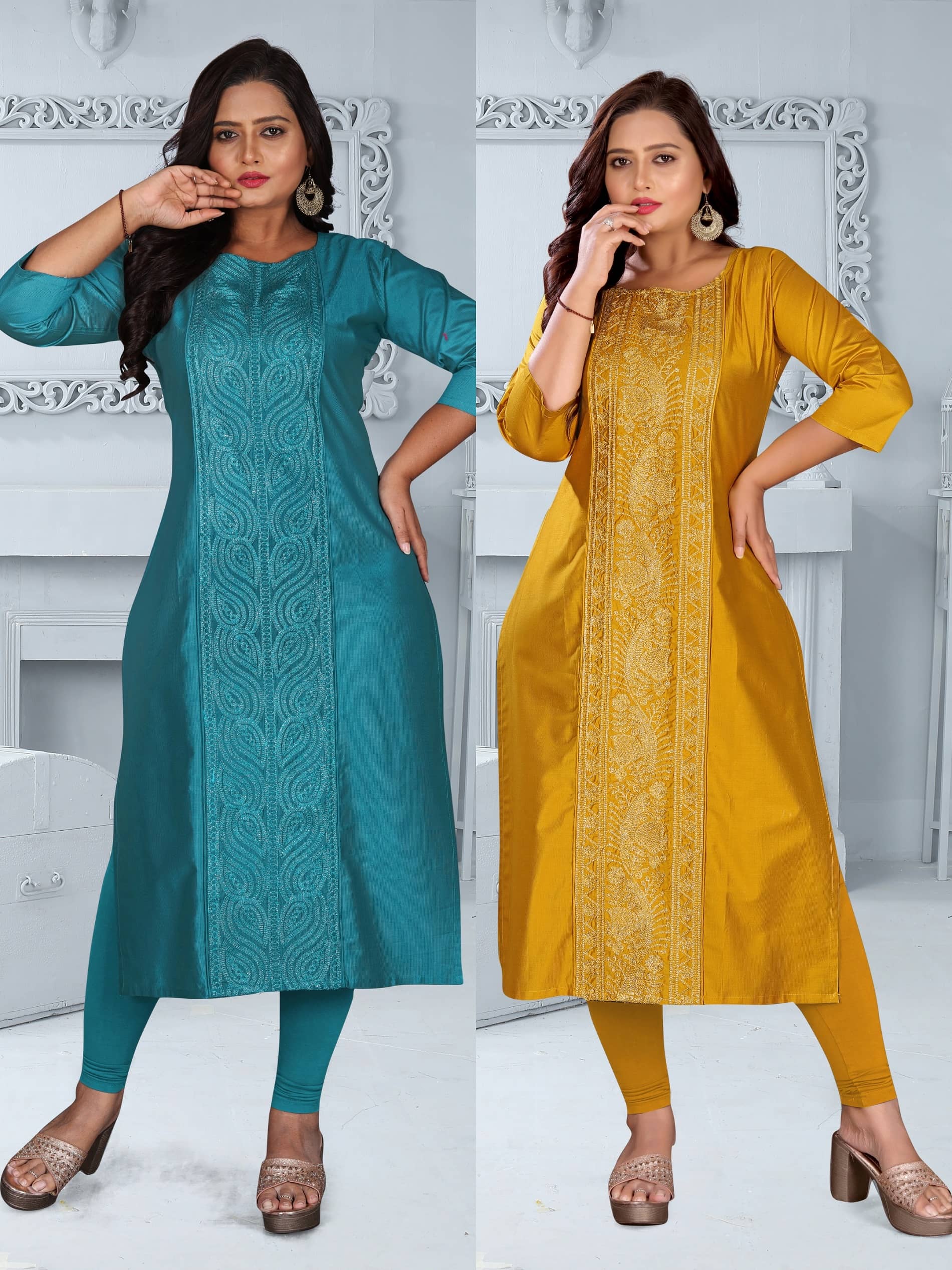 Hetsa Women Chanderi Embroidered A-line Kurti ( Multicolor ) - Kurtis, Tunics | Buy online on ZillyBuy