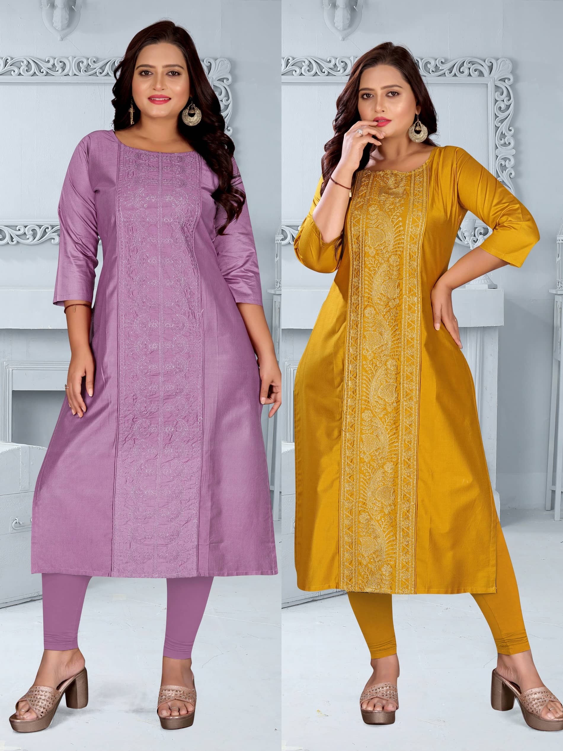 Hetsa Women Chanderi Embroidered A-line Kurti ( Multicolor ) - Kurtis, Tunics | Buy online on ZillyBuy
