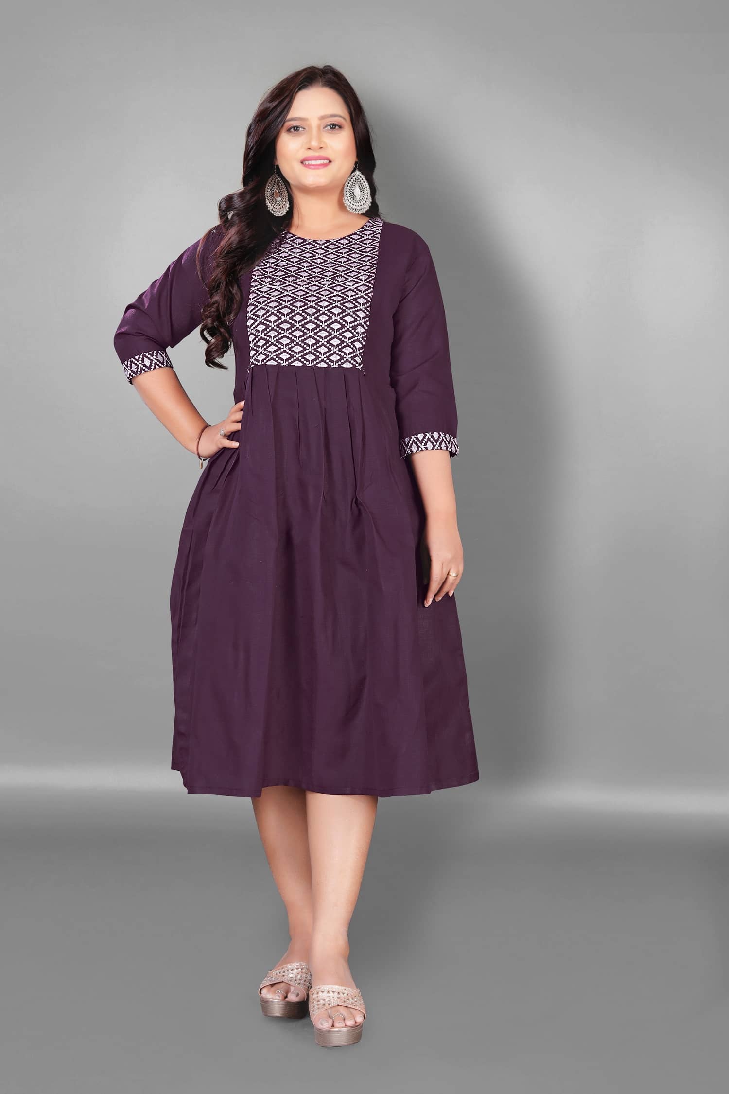 Hetsa Women Cotton Blend Embroidered Anarkali Kurti ( Purple ) - Kurtis, Tunics | Buy online on ZillyBuy