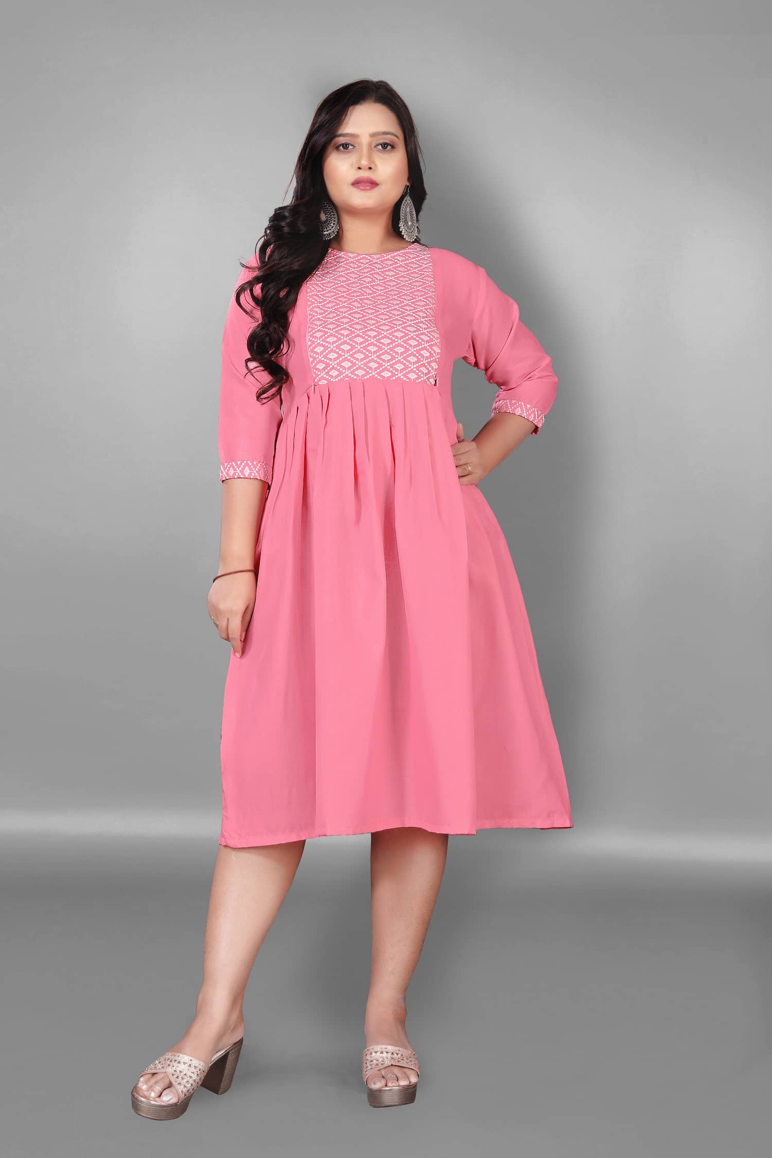 Hetsa Women Cotton Blend Embroidered Anarkali Kurti ( Pink ) - Kurtis, Tunics | Buy online on ZillyBuy