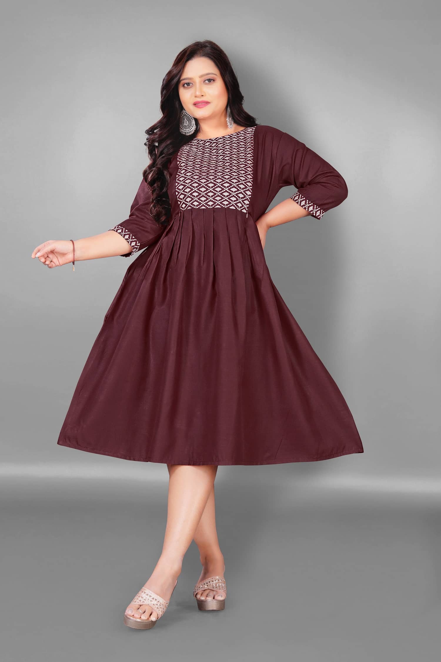 Hetsa Women Cotton Blend Embroidered Anarkali Kurti ( Maroon ) - Kurtis, Tunics | Buy online on ZillyBuy