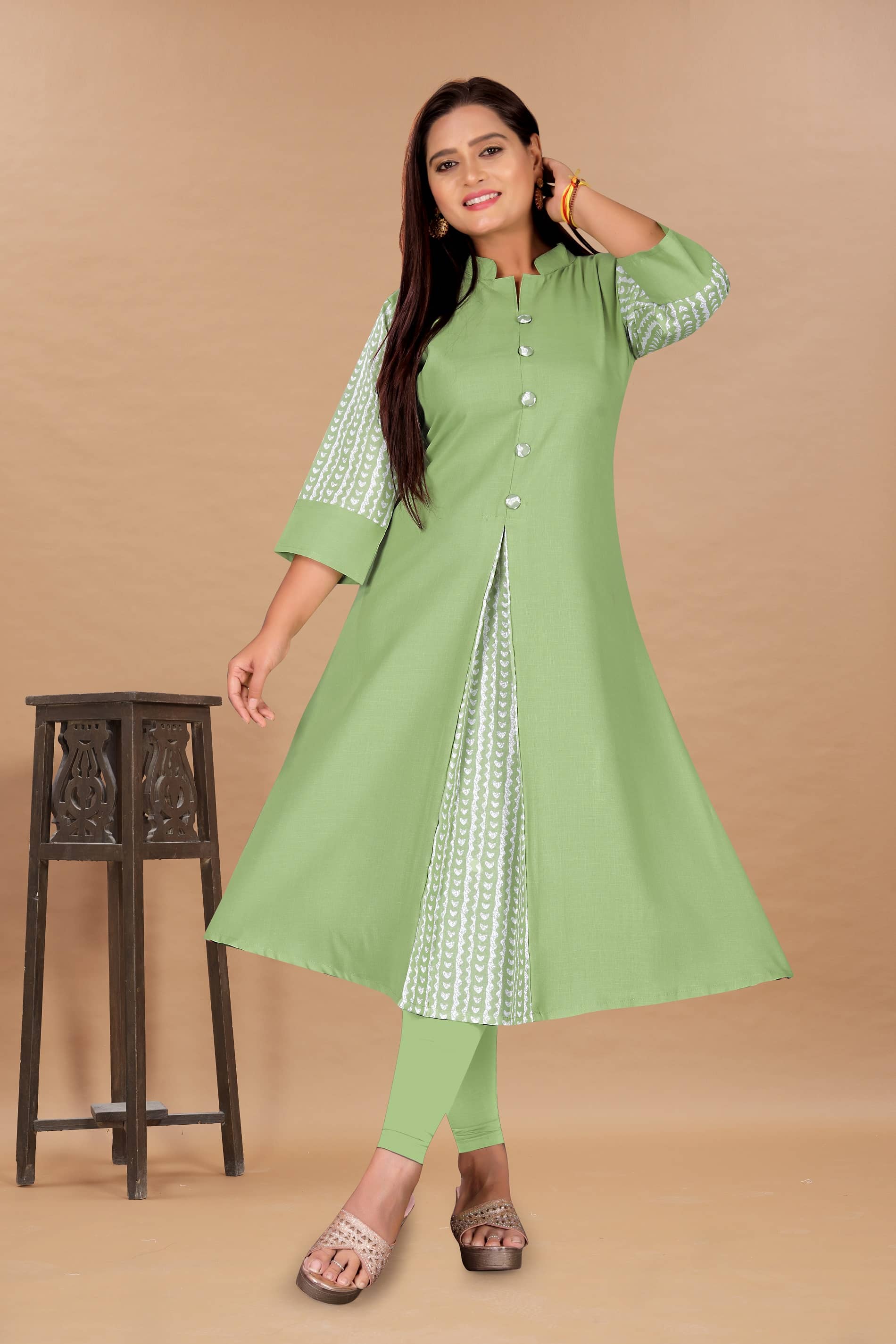 Hetsa Women Cotton Blend Printed Anarkali Kurti ( Mint Green ) - Kurtis, Tunics | Buy online on ZillyBuy