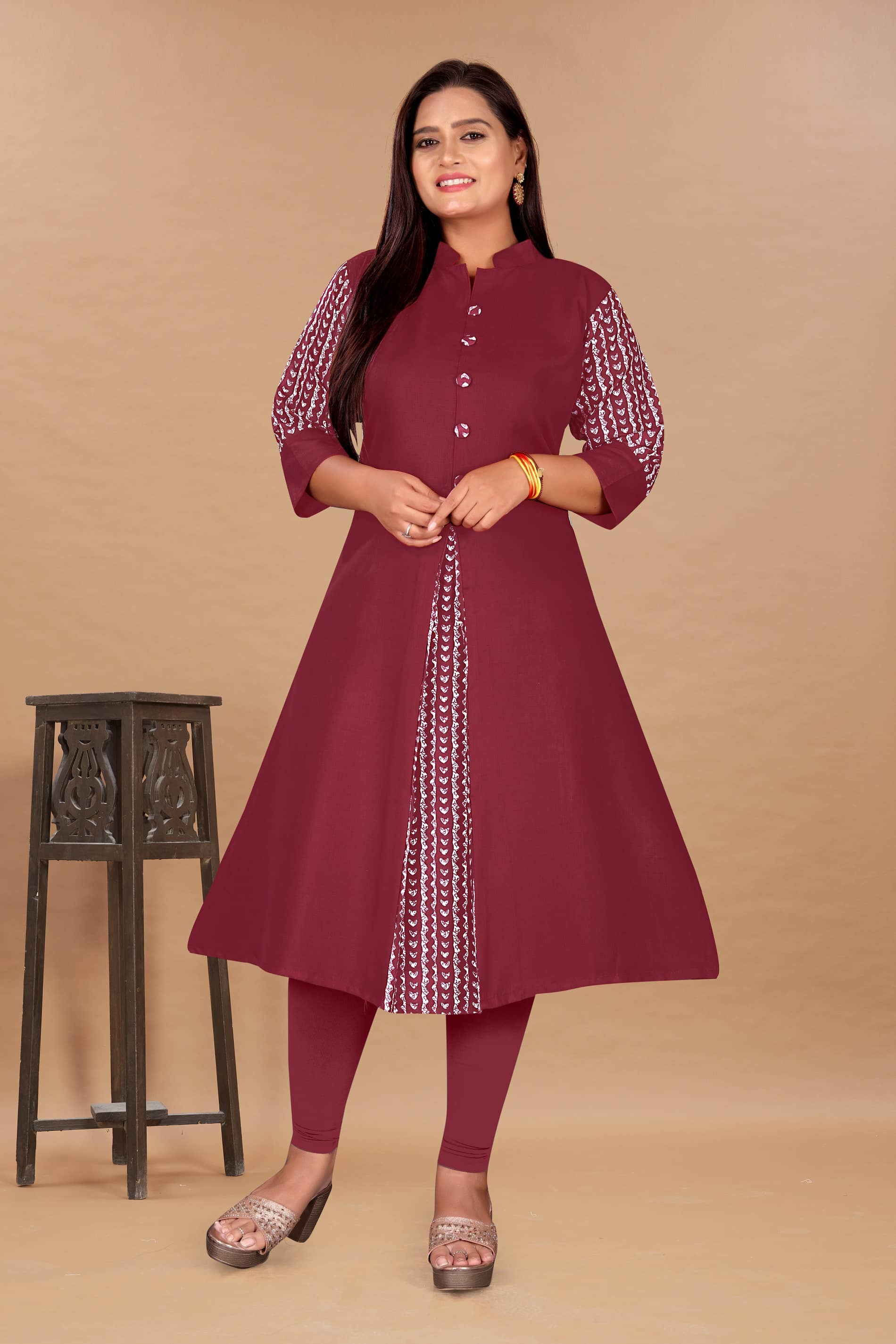 Hetsa Women Cotton Blend Printed Anarkali Kurti ( Maroon ) - Kurtis, Tunics | Buy online on ZillyBuy