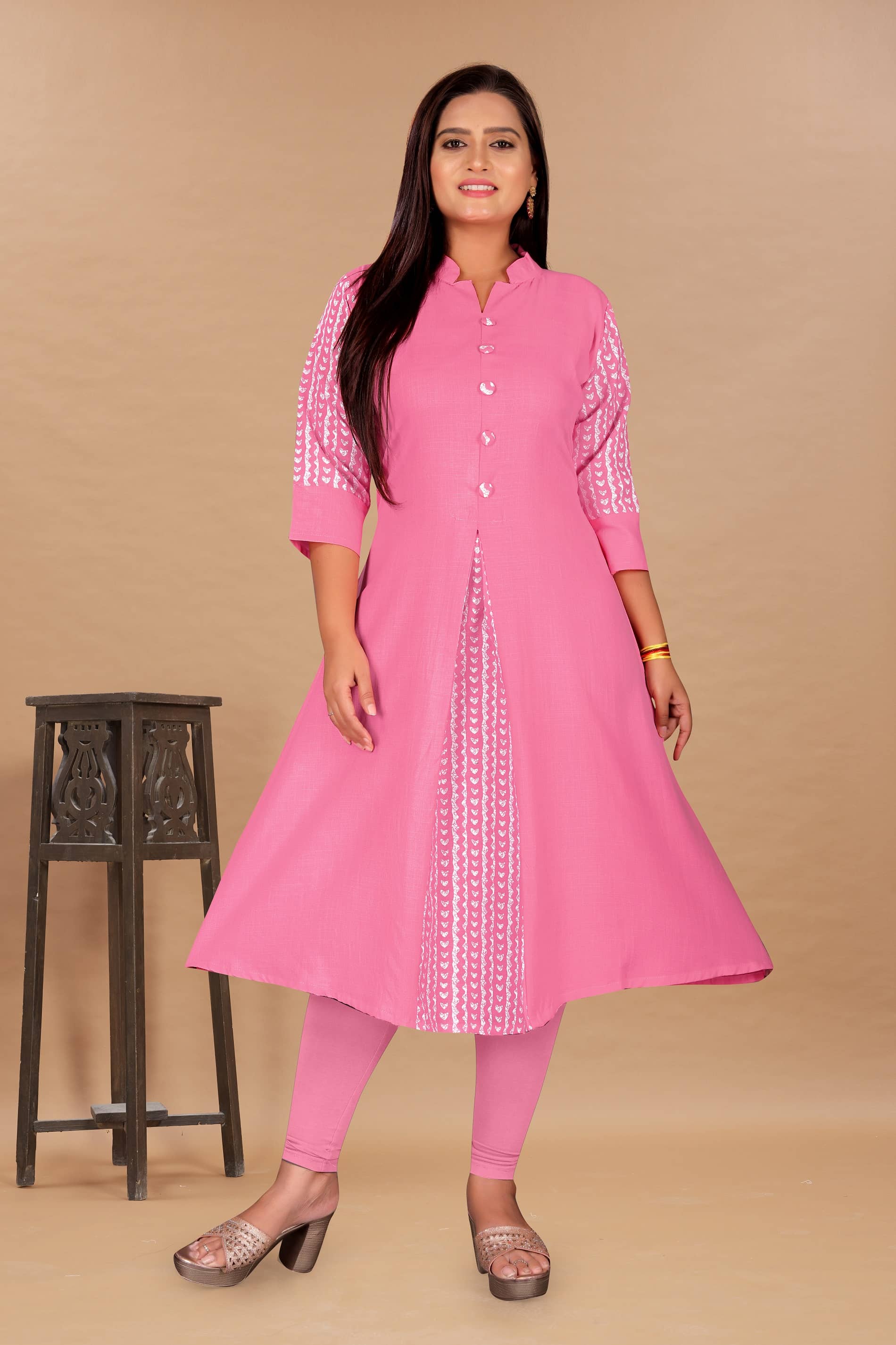 Hetsa Women Cotton Blend Printed Anarkali Kurti ( Pink ) - Kurtis, Tunics | Buy online on ZillyBuy