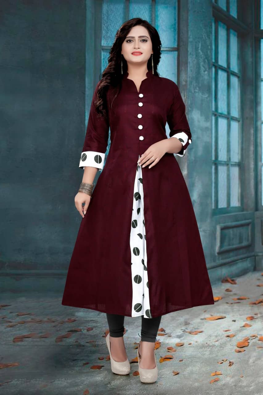 Hetsa Women Cotton Printed Anarkali Kurti ( Maroon ) - Kurtis, Tunics | Buy online on ZillyBuy