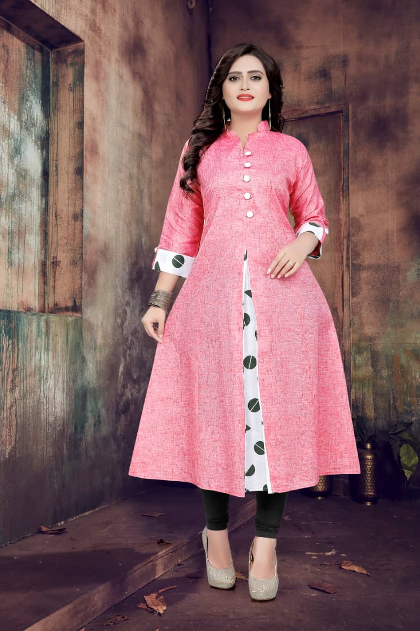 Hetsa Women Cotton Printed Anarkali Kurti ( Pink ) - Kurtis, Tunics | Buy online on ZillyBuy