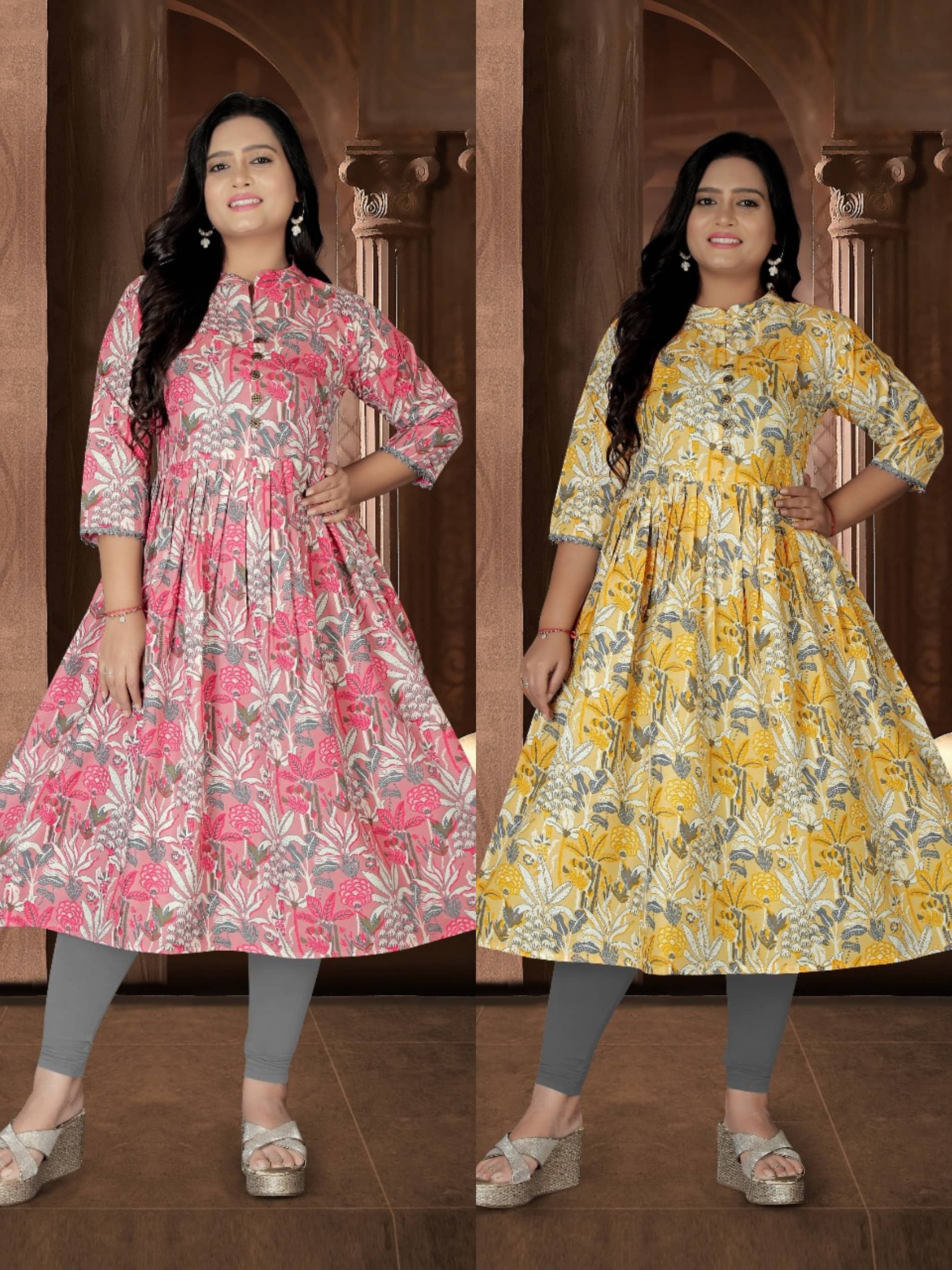 Hetsa Women Cotton Printed Anarkali Kurti ( Multicolor ) - Kurtis, Tunics | Buy online on ZillyBuy