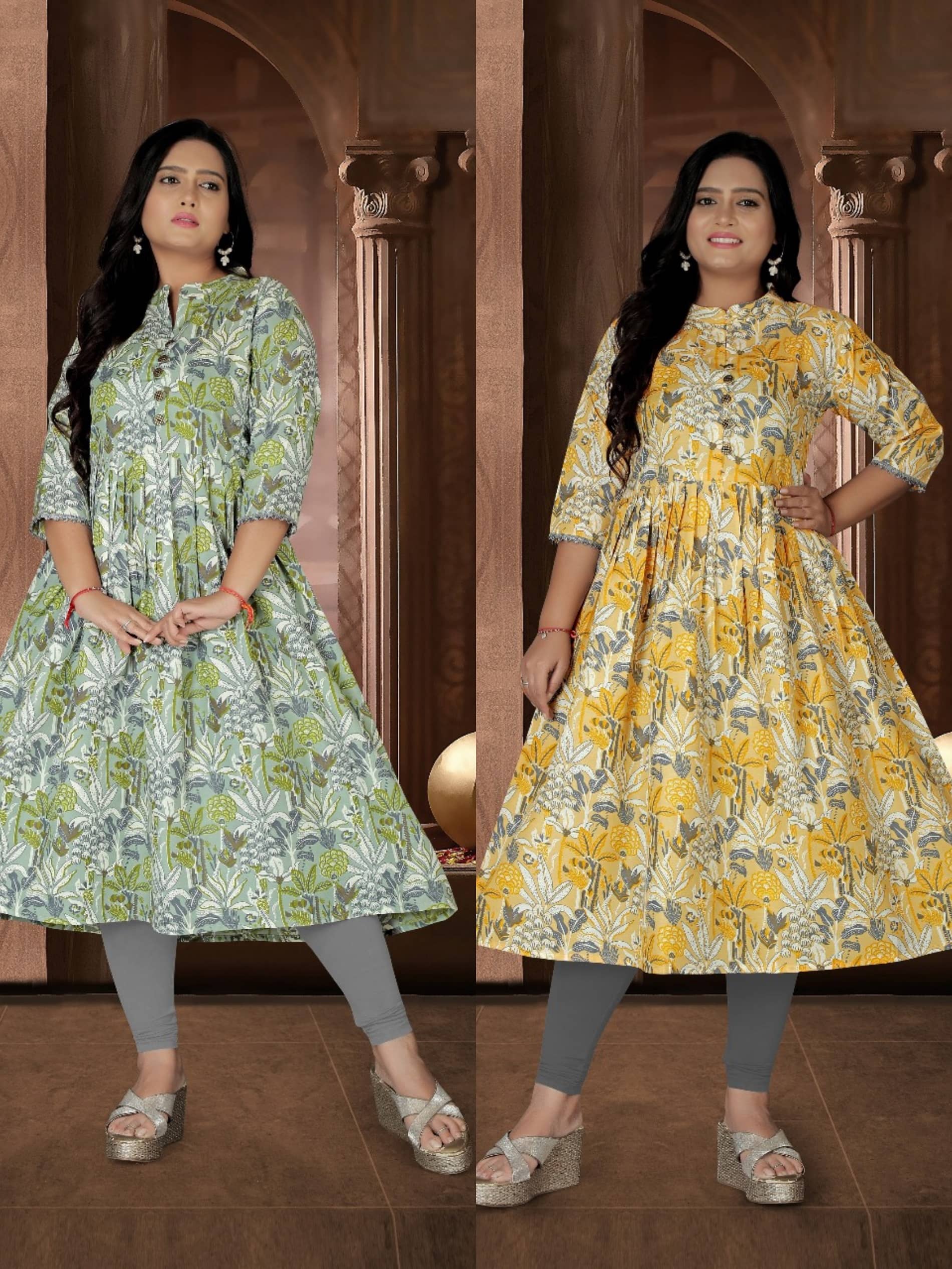 Hetsa Women Cotton Printed Anarkali Kurti ( Multicolor ) - Kurtis, Tunics | Buy online on ZillyBuy