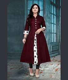 Hetsa Women Cotton Printed Anarkali Kurti ( Maroon )