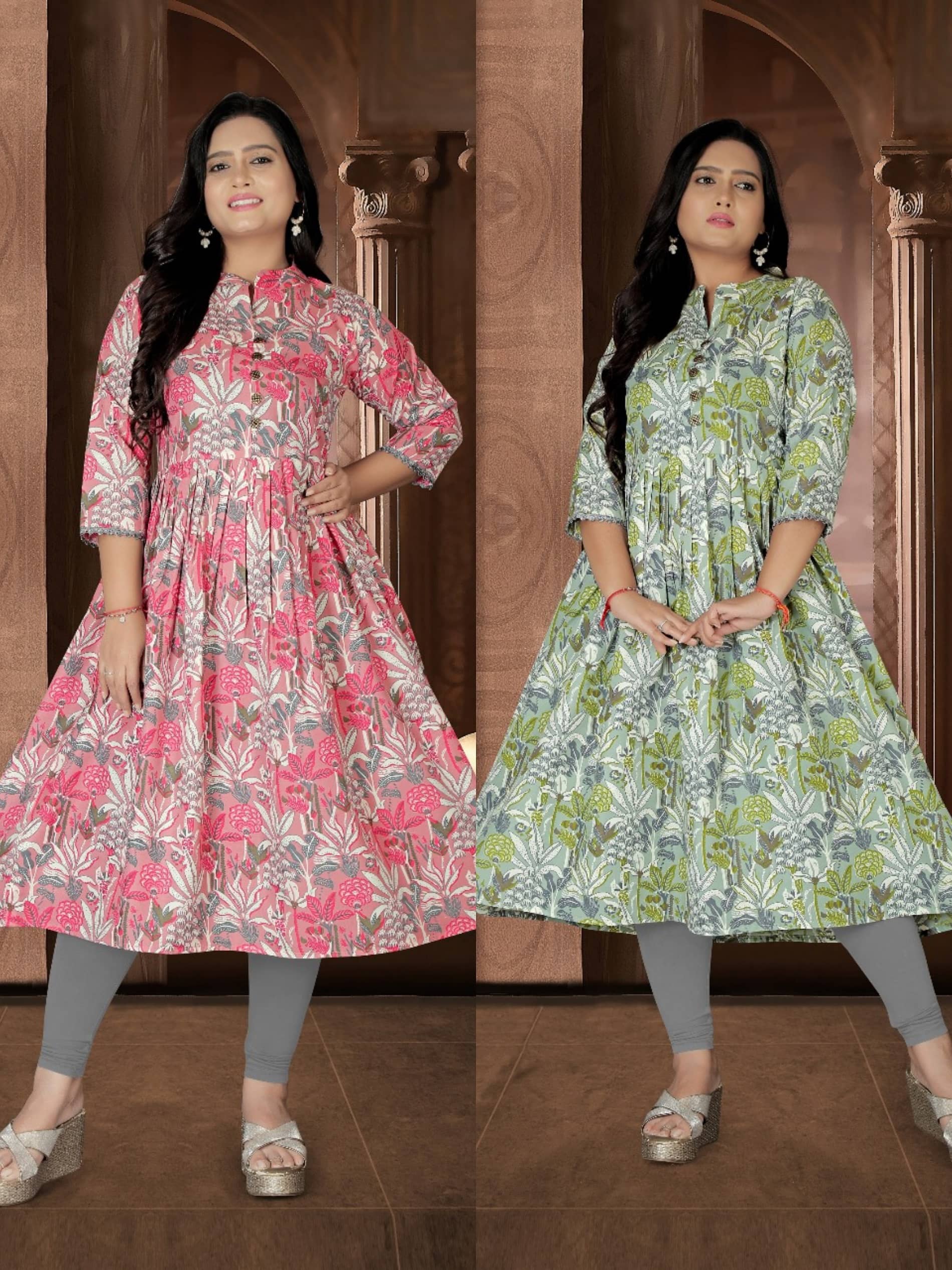Hetsa Women Cotton Printed Anarkali Kurti ( Multicolor ) - Kurtis, Tunics | Buy online on ZillyBuy