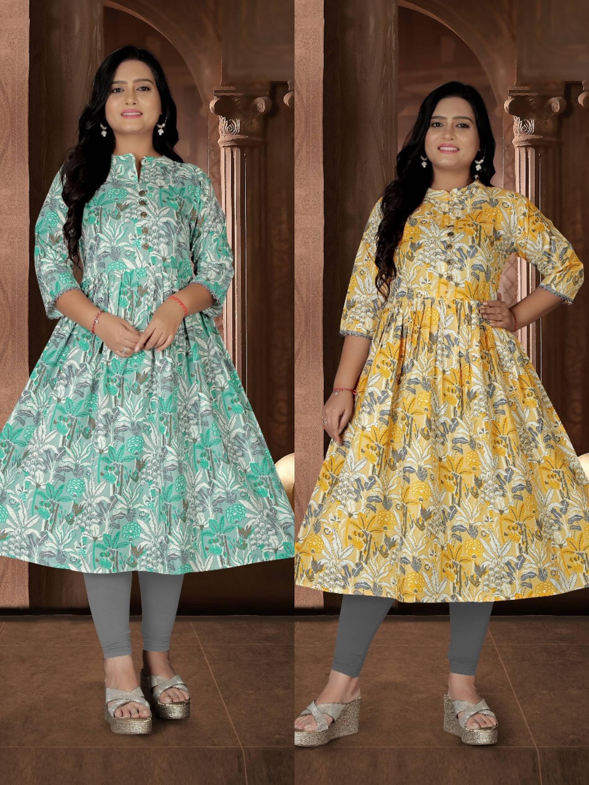 Hetsa Women Cotton Printed Anarkali Kurti ( Multicolor ) - Kurtis, Tunics | Buy online on ZillyBuy