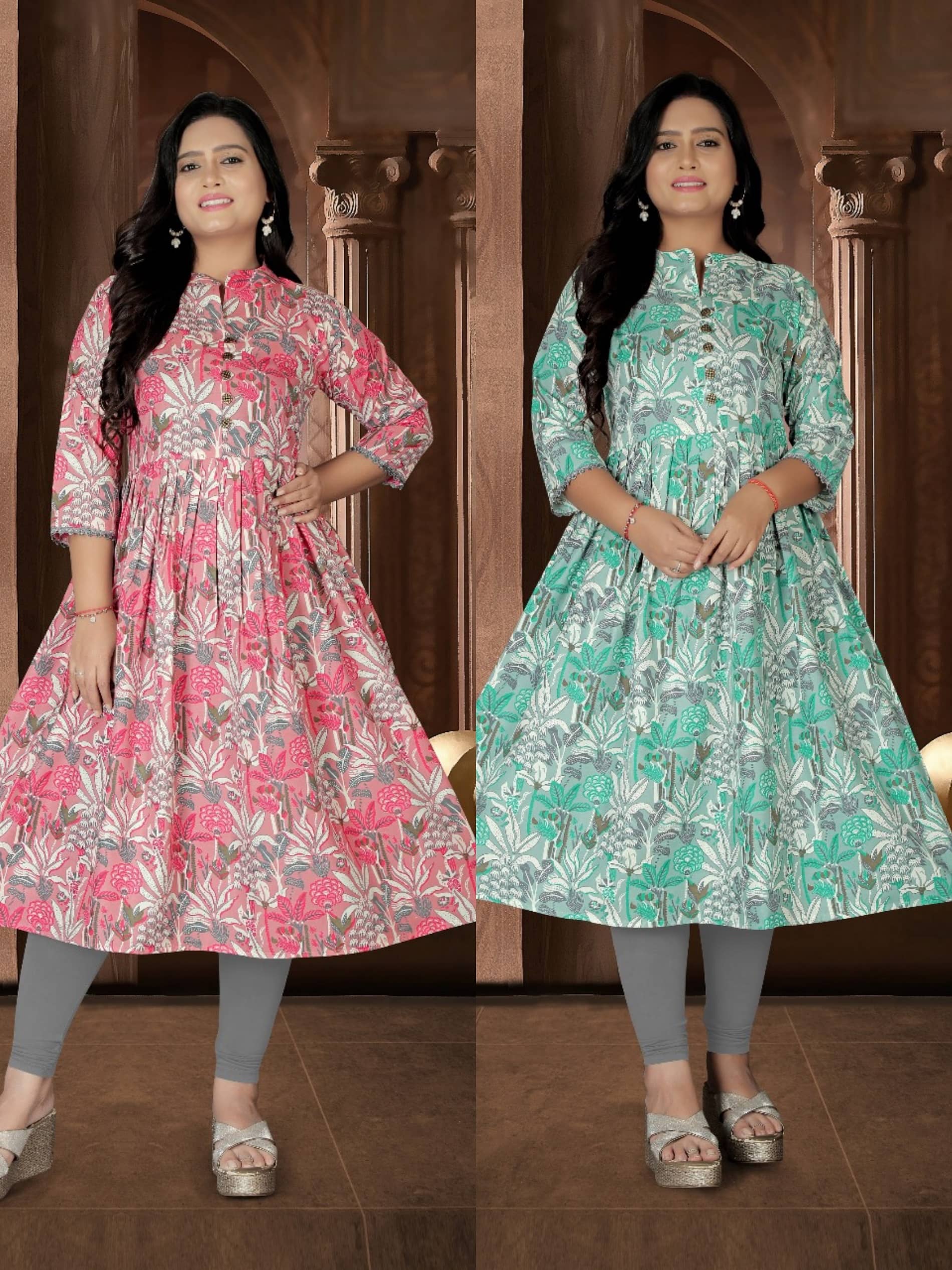 Hetsa Women Cotton Printed Anarkali Kurti ( Multicolor ) - Kurtis, Tunics | Buy online on ZillyBuy