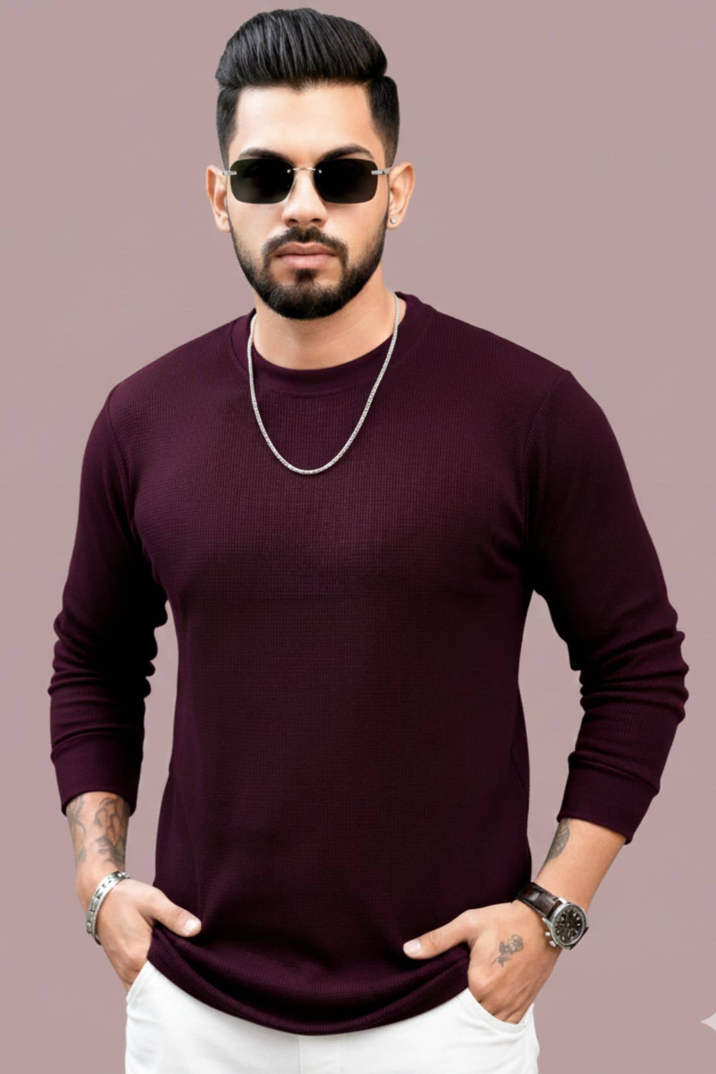 Kushi flyer Men Cotton Blend Regular Fit Solid T-Shirt ( Maroon )