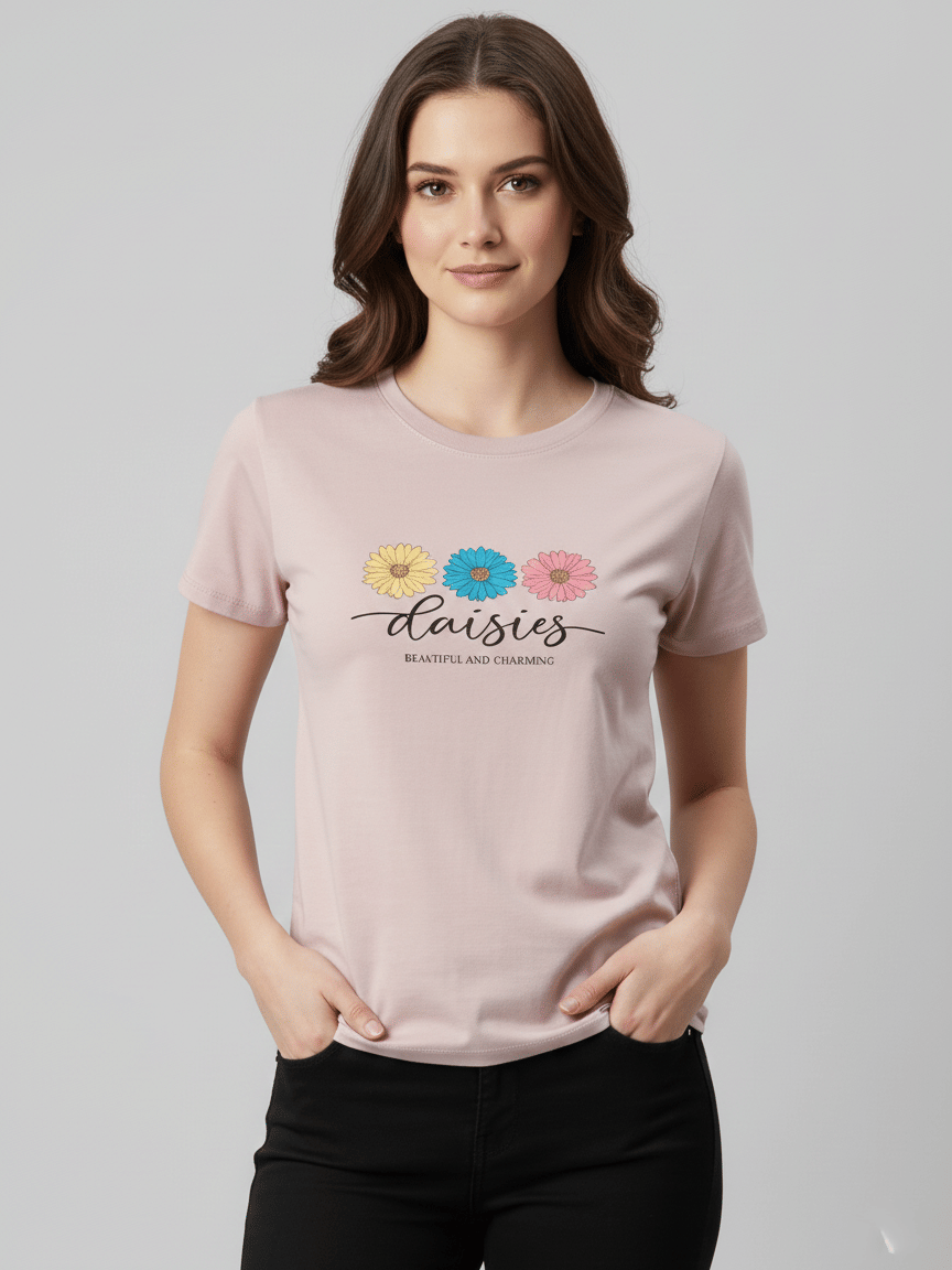 MISDYNAMIC Women Cotton Blend Printed Regular Fit Round Neck T-Shirt ( Multicolor )