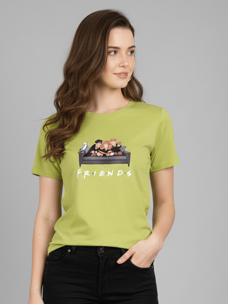 MISDYNAMIC Women Cotton Blend Printed Regular Fit Round Neck T-Shirt ( Lime Green )