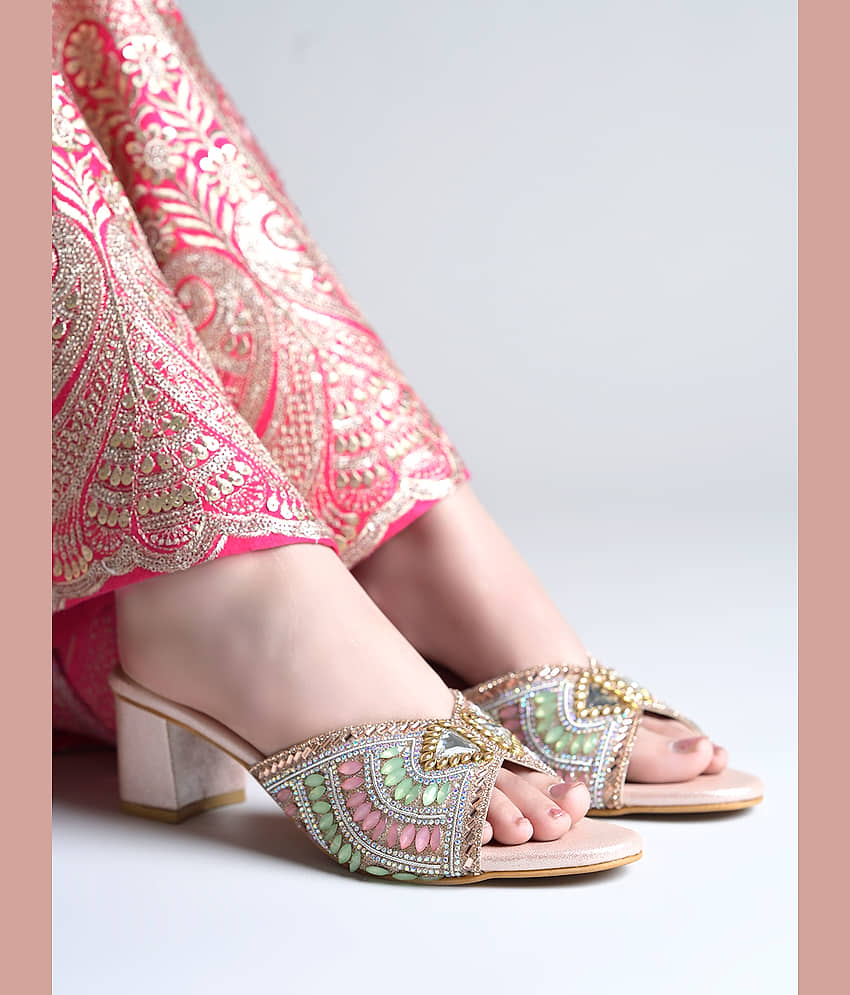 Shoetopia Rose Gold Women's Slip On Heels - Heels | Buy online on ZillyBuy