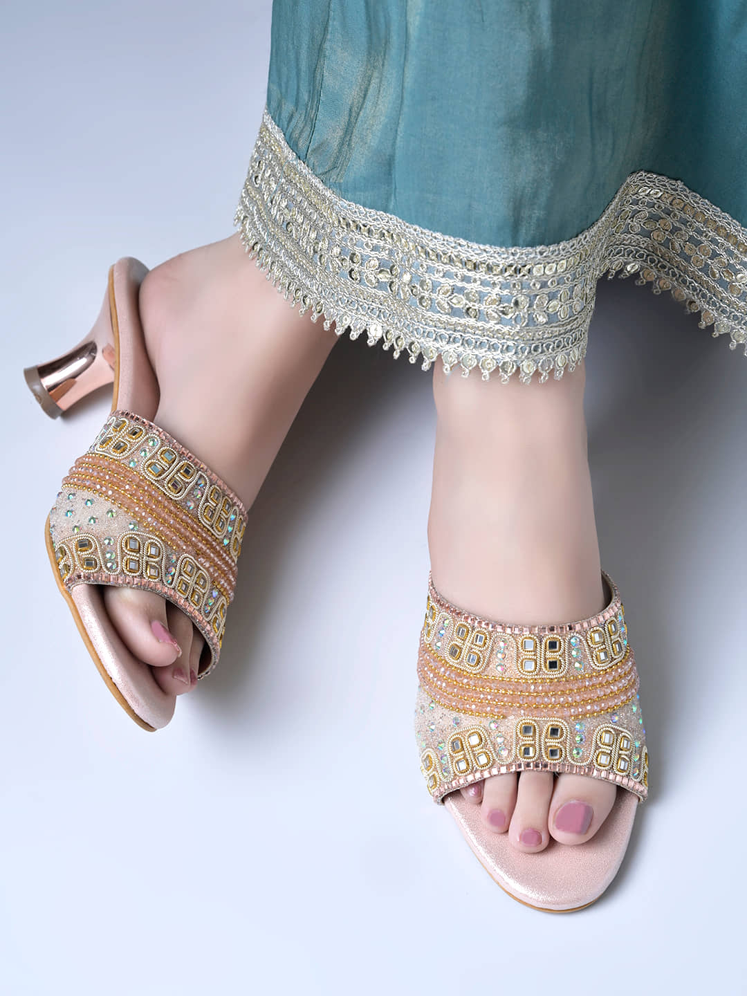 Shoetopia Rose Gold Women's Slip On Heels - Heels | Buy online on ZillyBuy