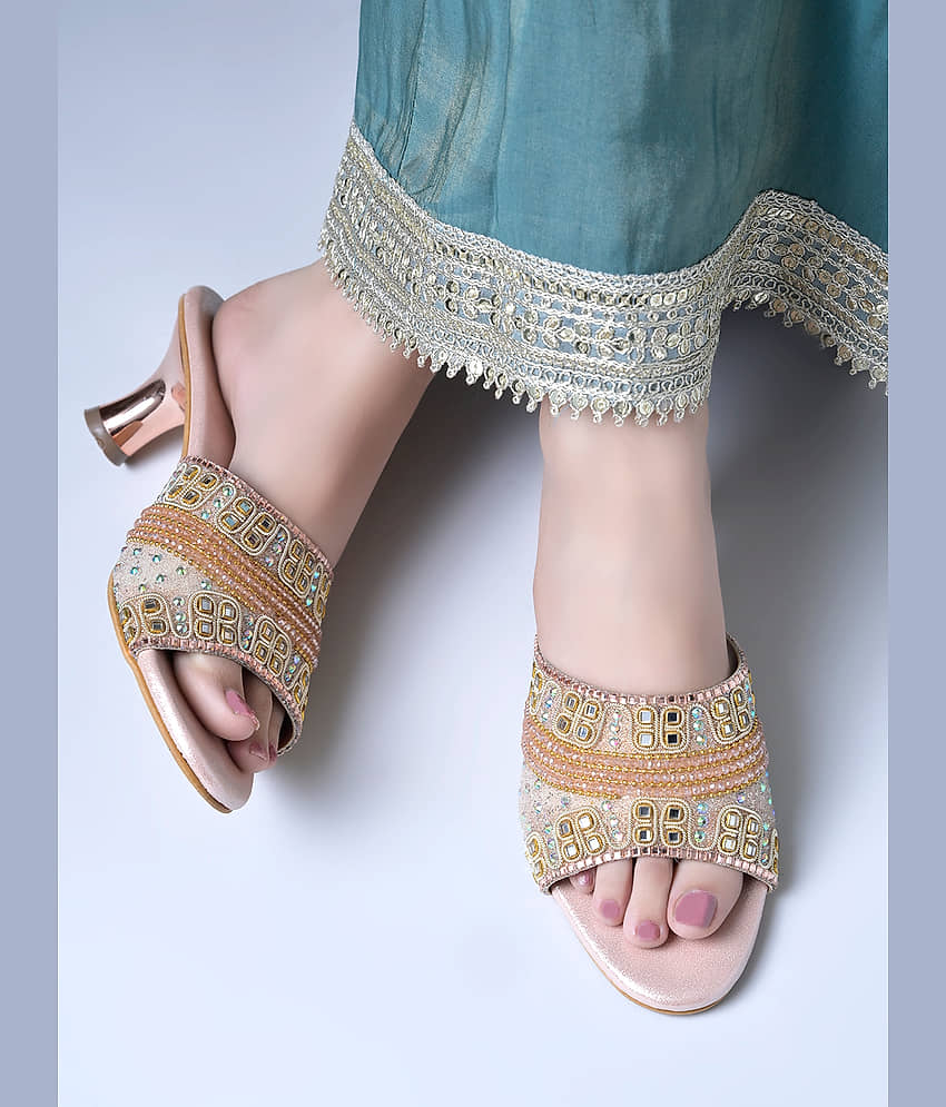 Shoetopia Rose Gold Women's Slip On Heels - Heels | Buy online on ZillyBuy