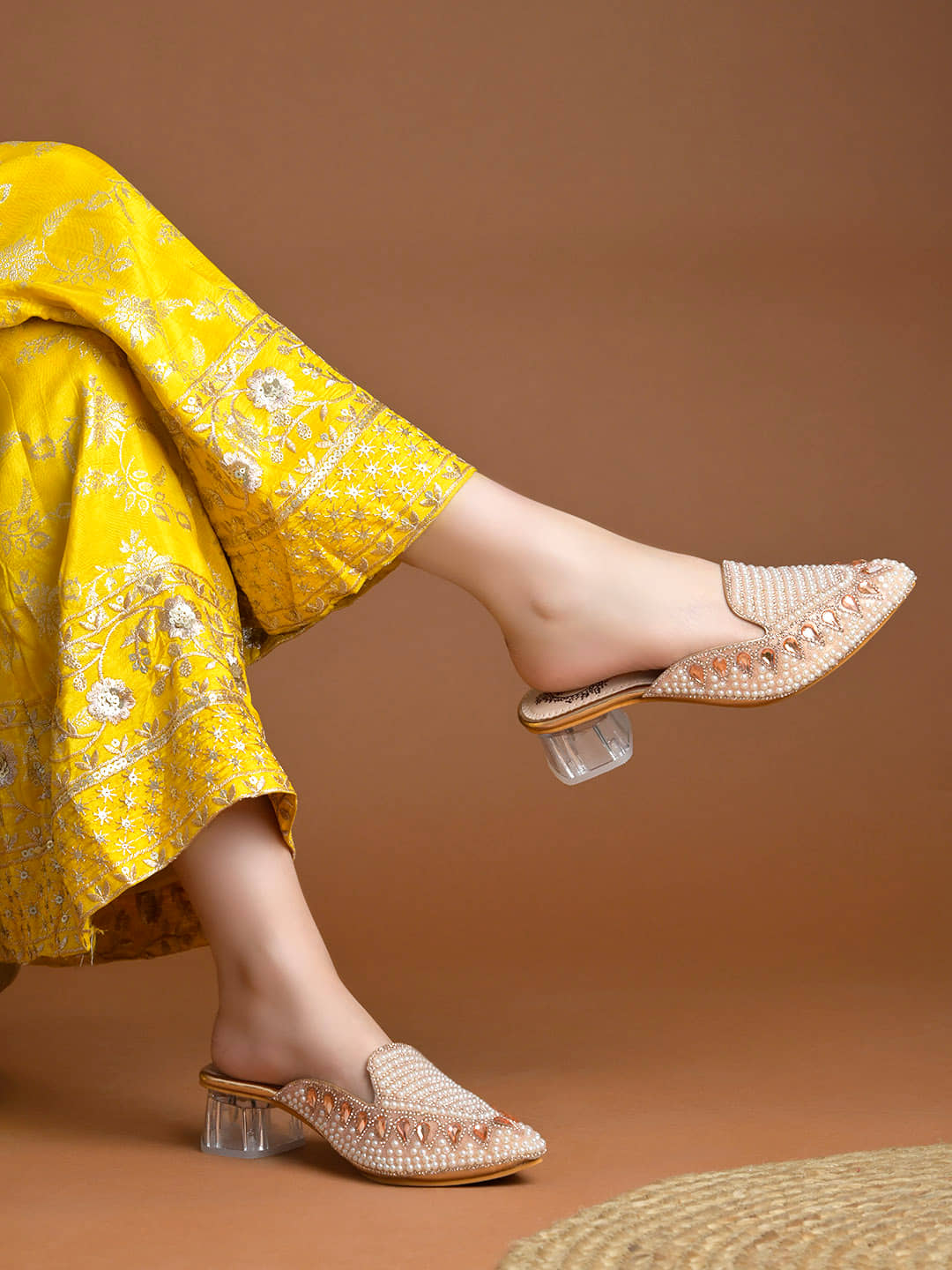 Shoetopia Rose Gold Women's Mules Heels - Heels | Buy online on ZillyBuy