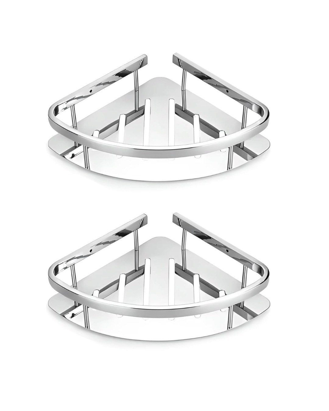 COSSIMO Stainless Steel 304 Grade Wall Mount Triangular Bathroom Corner Shelf, Kitchen Shelf/Bathroom Shelf and Rack/Wall Storage Shelf/Bathroom Accessories (Chrome Finish, Pack of 2)
