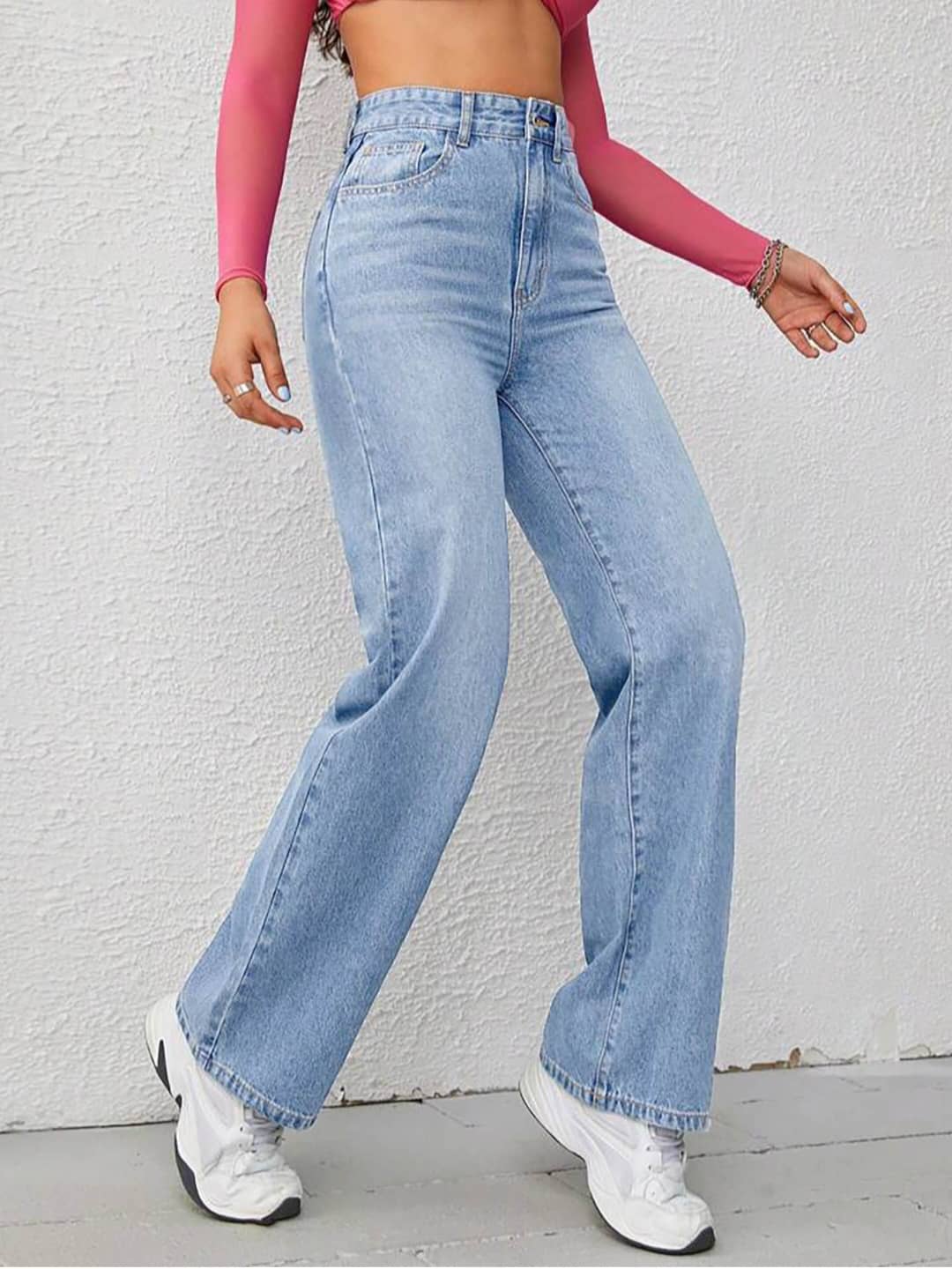GF Women's Straight Fit High-Rise Jeans ( Ice Blue ) - Jeans | Buy online on ZillyBuy