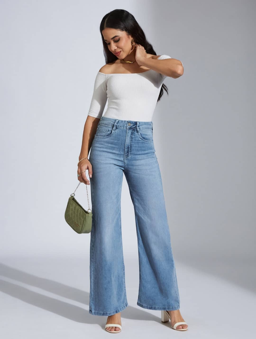 Gazal Fashions Women's Wide Leg Mid-Rise Jeans ( Light Blue ) - Jeans | Buy online on ZillyBuy