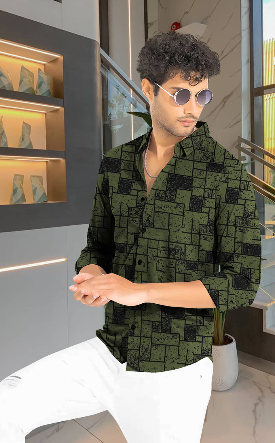 Le Pery Cotton Blend Regular Fit Checks Full Sleeves Men's Casual Shirt - Green ( Pack of 1 )