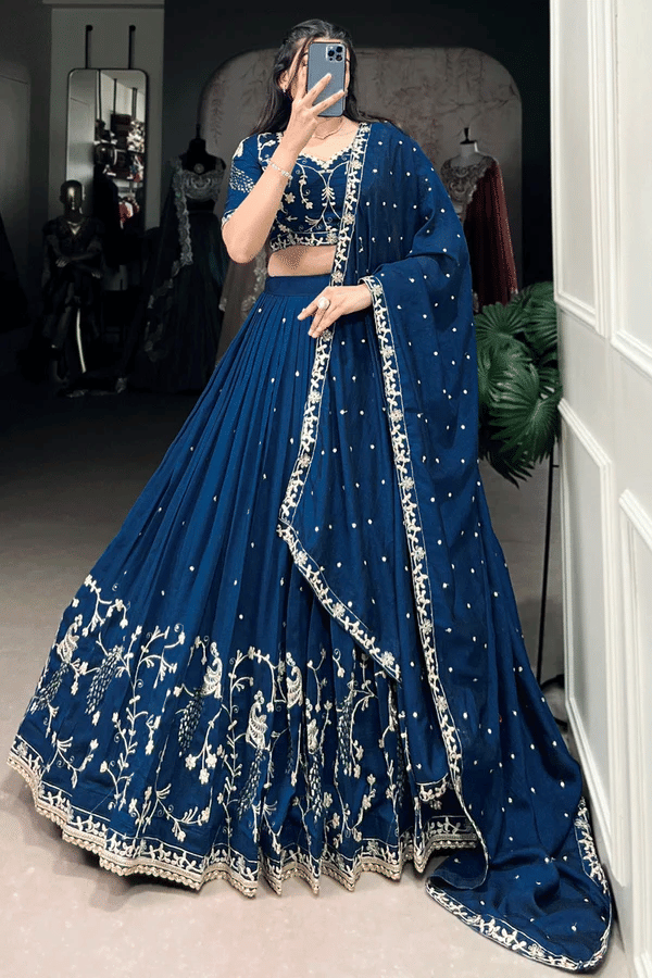 piludi Women Silk Flared Semi Stitched Lehenga Choli ( Blue )