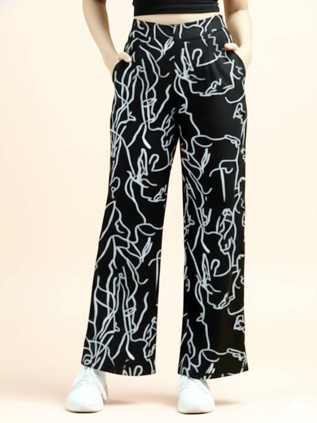 DTR FASHION Women Cotton Blend Wide Leg Trousers ( Black ) - Trousers | Buy online on ZillyBuy