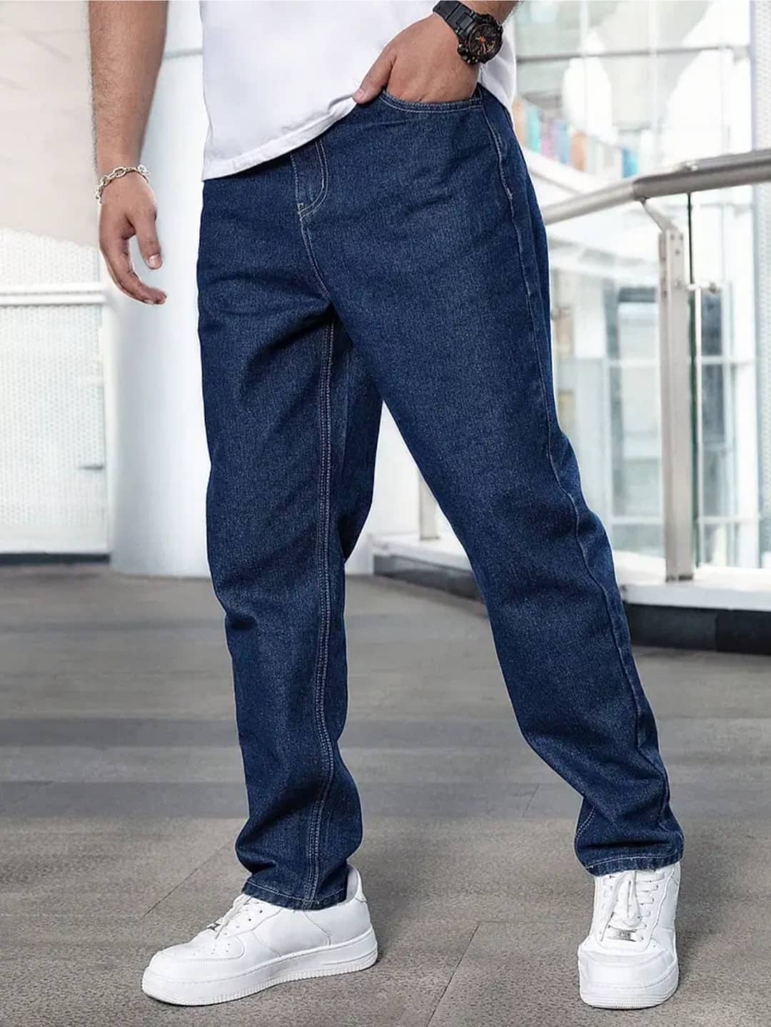 GF Solid Men's Mom Fit Mid Rise Jeans - Blue - Jeans | Buy online on ZillyBuy