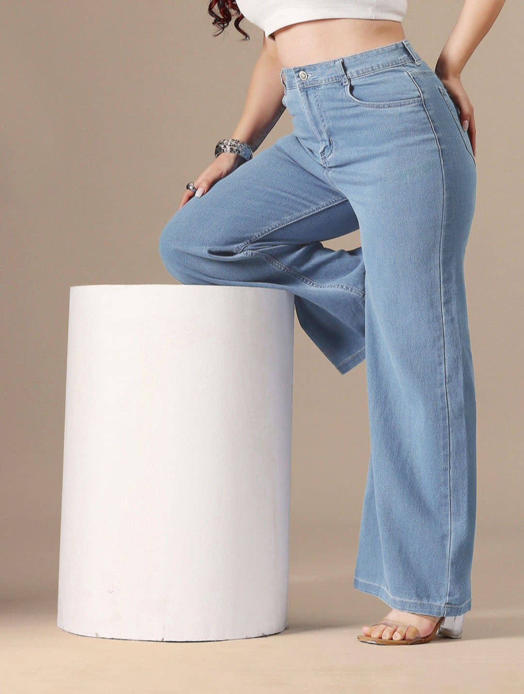 GF Women's Baggy High-Rise Jeans ( Ice Blue ) - Jeans | Buy online on ZillyBuy