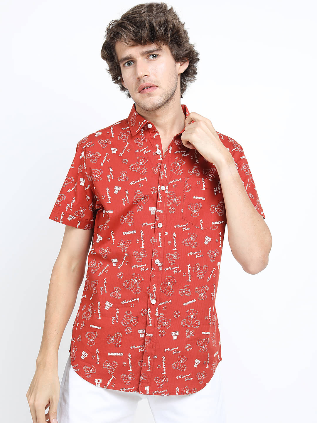 Locomotive 100% Cotton Slim Fit Printed Half Sleeves Men's Casual Shirt - Rust ( Pack of 1 )