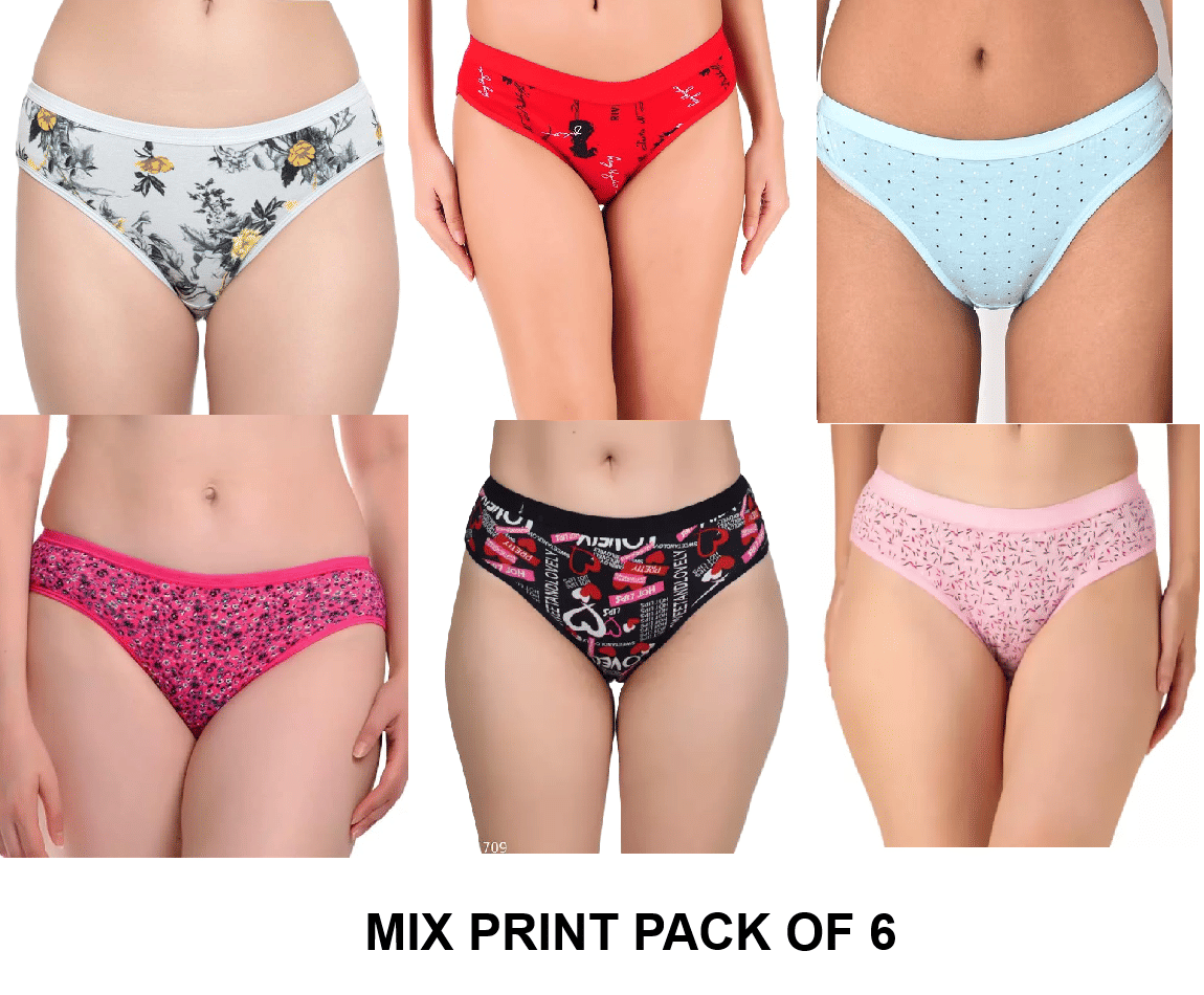 REONY Pack of 6 Cotton Blend Hipster For Women ( Multicolor )