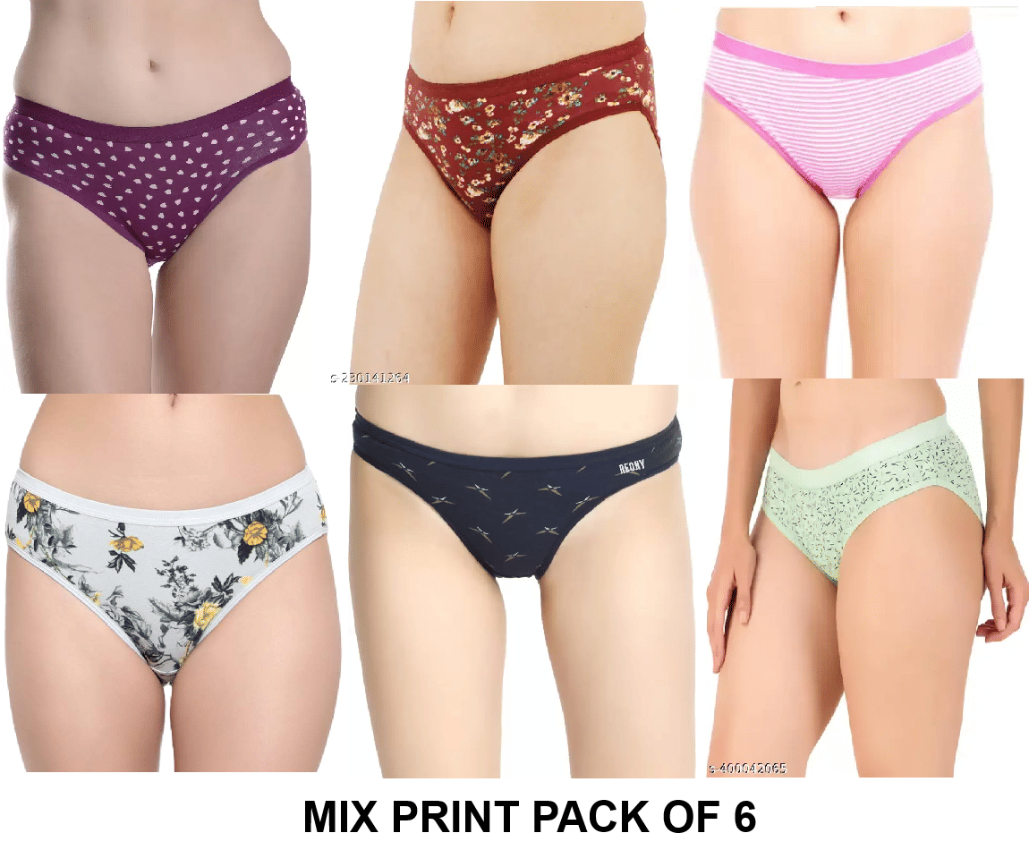 REONY Pack of 6 Cotton Blend Hipster For Women ( Multicolor )